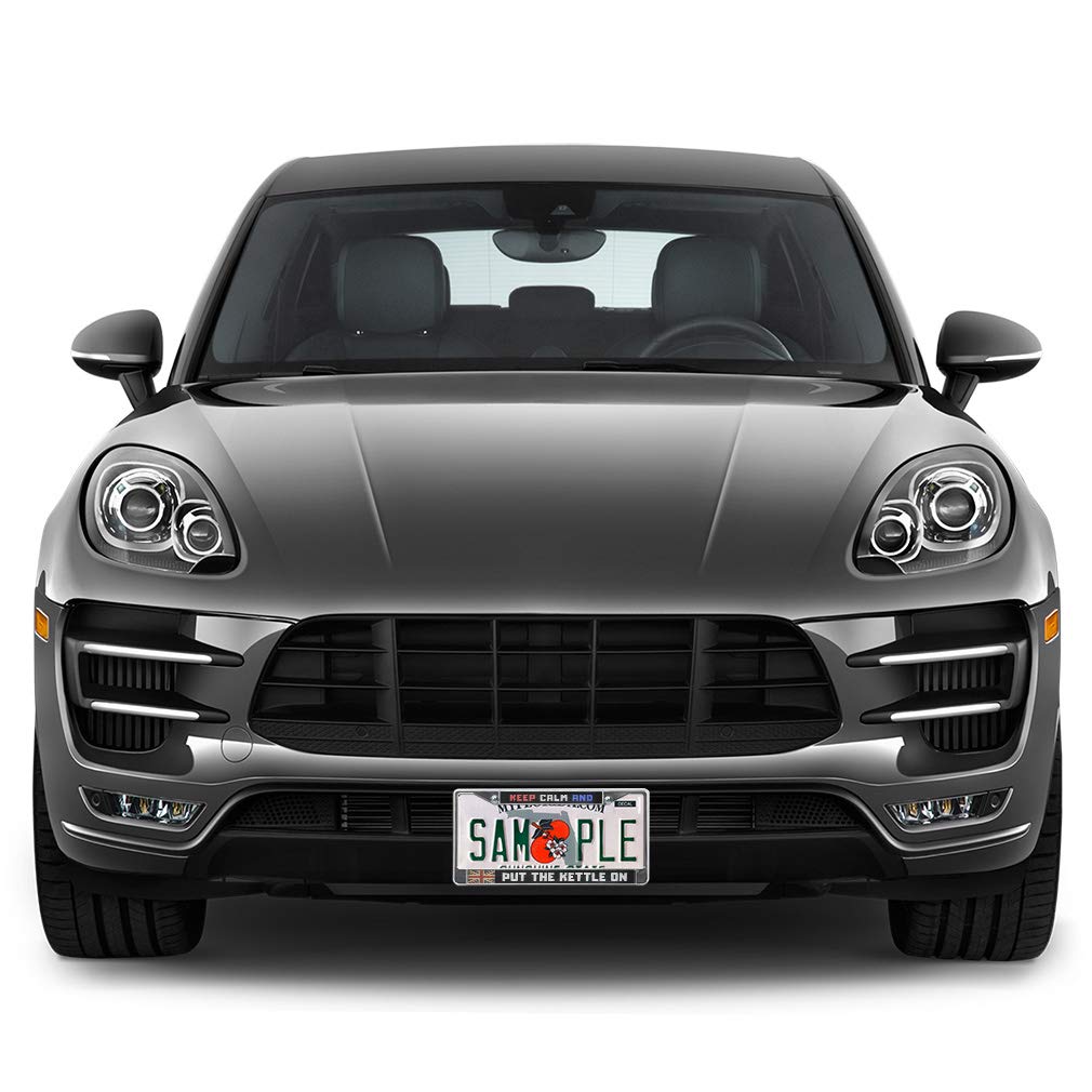 Keep Calm and Put The Kettle On Metal License Plate Frame - Weatherproof Black Car Accessory with 2 Solid Holes - Perfect for Tea Lovers & British Car Enthusiasts (Road Trips, Daily Commute, Gift Ideas)