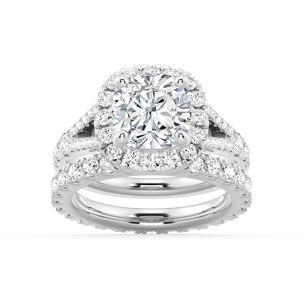 Stunning Halo Cushion Cut Split Shank Moissanite Engagement Ring Set with Matching Wedding Band - Perfect for Proposals, Anniversaries & Bridal Jewelry