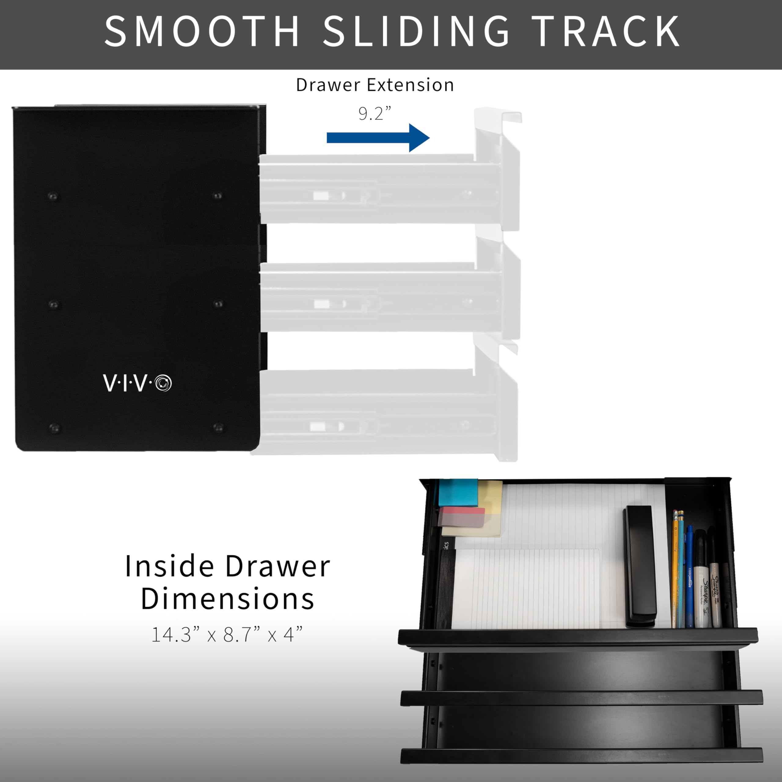 VIVO 16 Inch Under Desk Mounted Sliding Pull-Out 3 Tier Drawer Organizer - Black DESK-DR03 | Space Saving Vertical Storage for Office & Standing Desk | Perfect for Files, Stationery & Office Supplies Organization