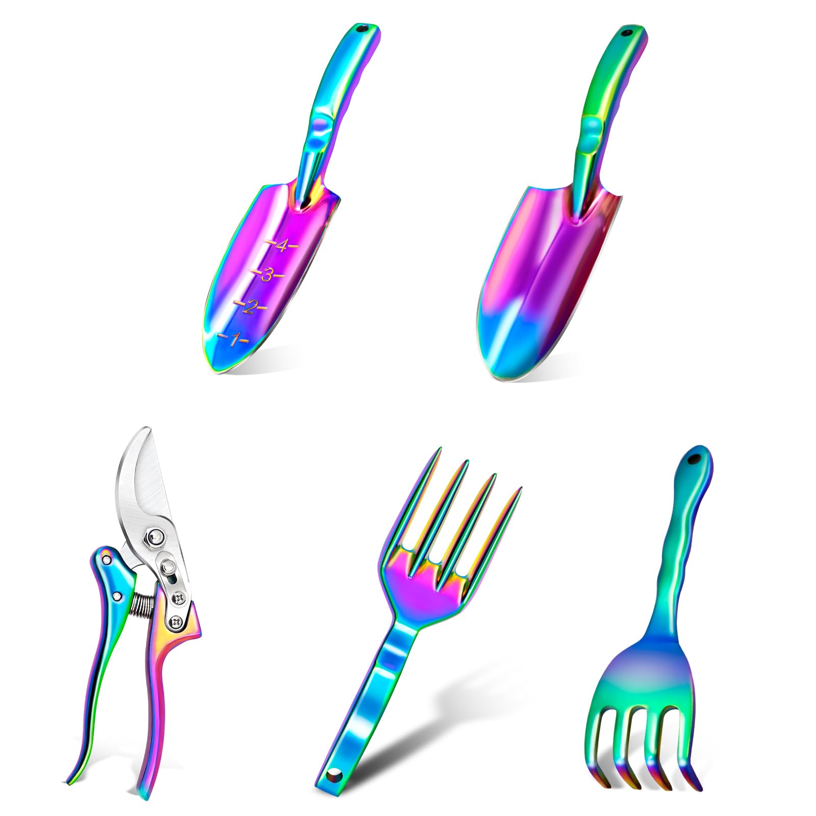 Rainbow Gardening Tool Set - 5 Piece Hand Tools Kit with Shovel, Pruning Shears & Hand Fork | Durable Gardening Supplies for Women | Perfect for Home Garden, Flower Beds & Outdoor Planting