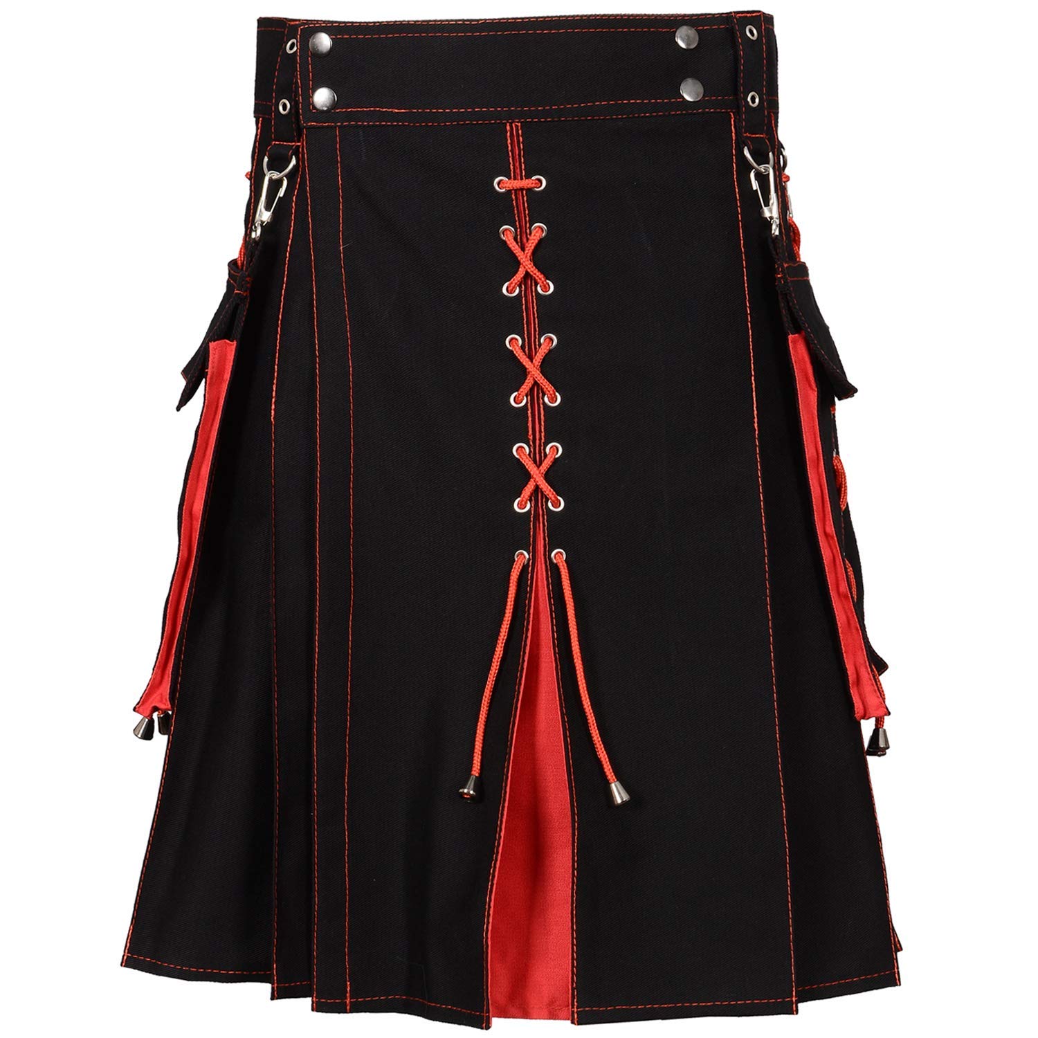 **Men's Hybrid Utility Kilts - 100% Cotton Sport & Traditional Highland Kilt in Black & Red (32