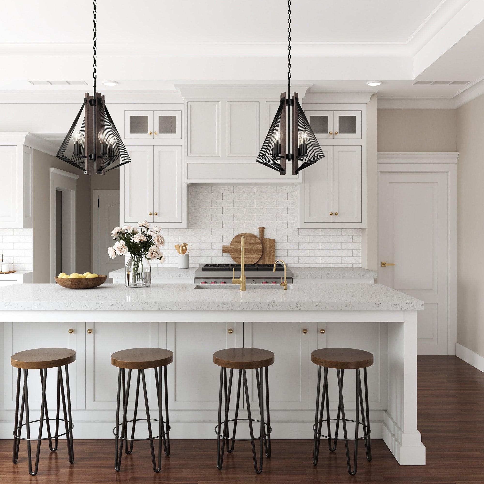 Zenith 4-Light Black & Wood Dimmable Pendant Light Fixture for Kitchen Island, Dining Room, or Living Room Ceiling Lighting