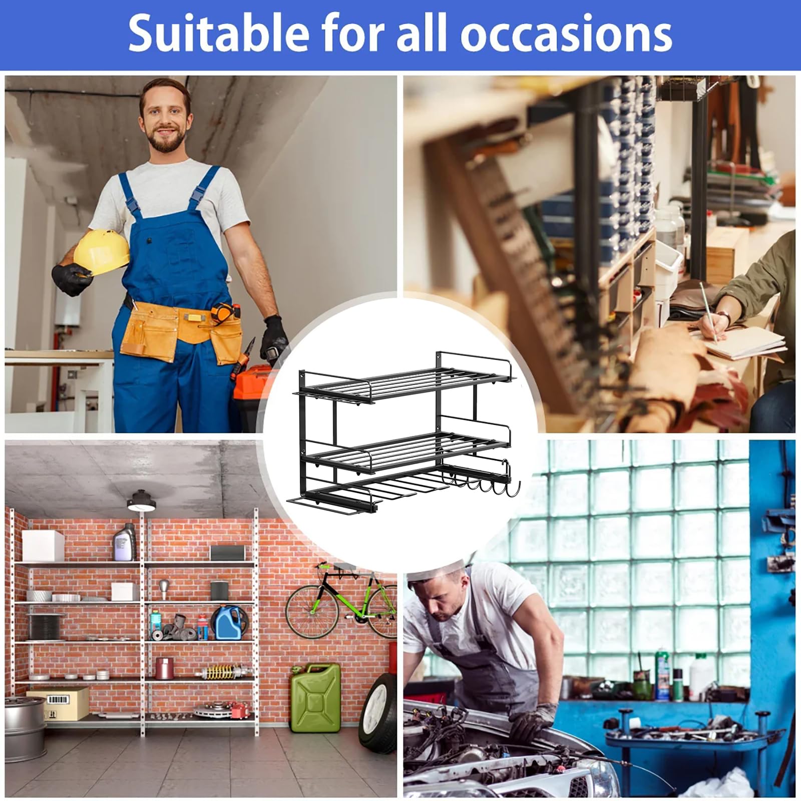 WYYHAA Power Tool Organizer Wall Mount - Heavy Duty Garage Storage with 3 Drill Holder, Screwdriver & Pliers Organizer | Perfect for Workshop, Garage & DIY Tool Organization