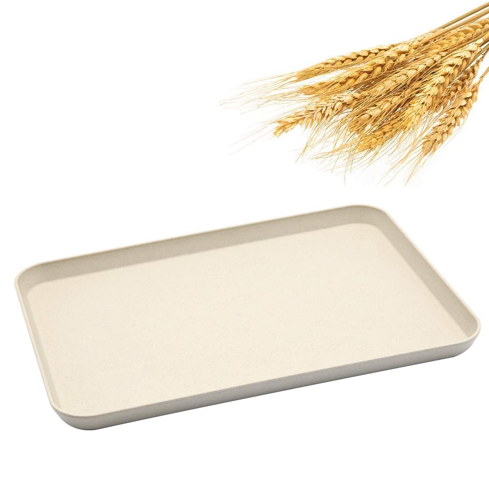 Unbreakable Wheat Straw Dinner Tray - Decorative Food Serving Platter for Coffee Table, Couch, Party & Picnic | Eco-Friendly Snack & Appetizer Tray (Beige) | Perfect for Indoor Dining, Outdoor Gatherings & TV Snacks