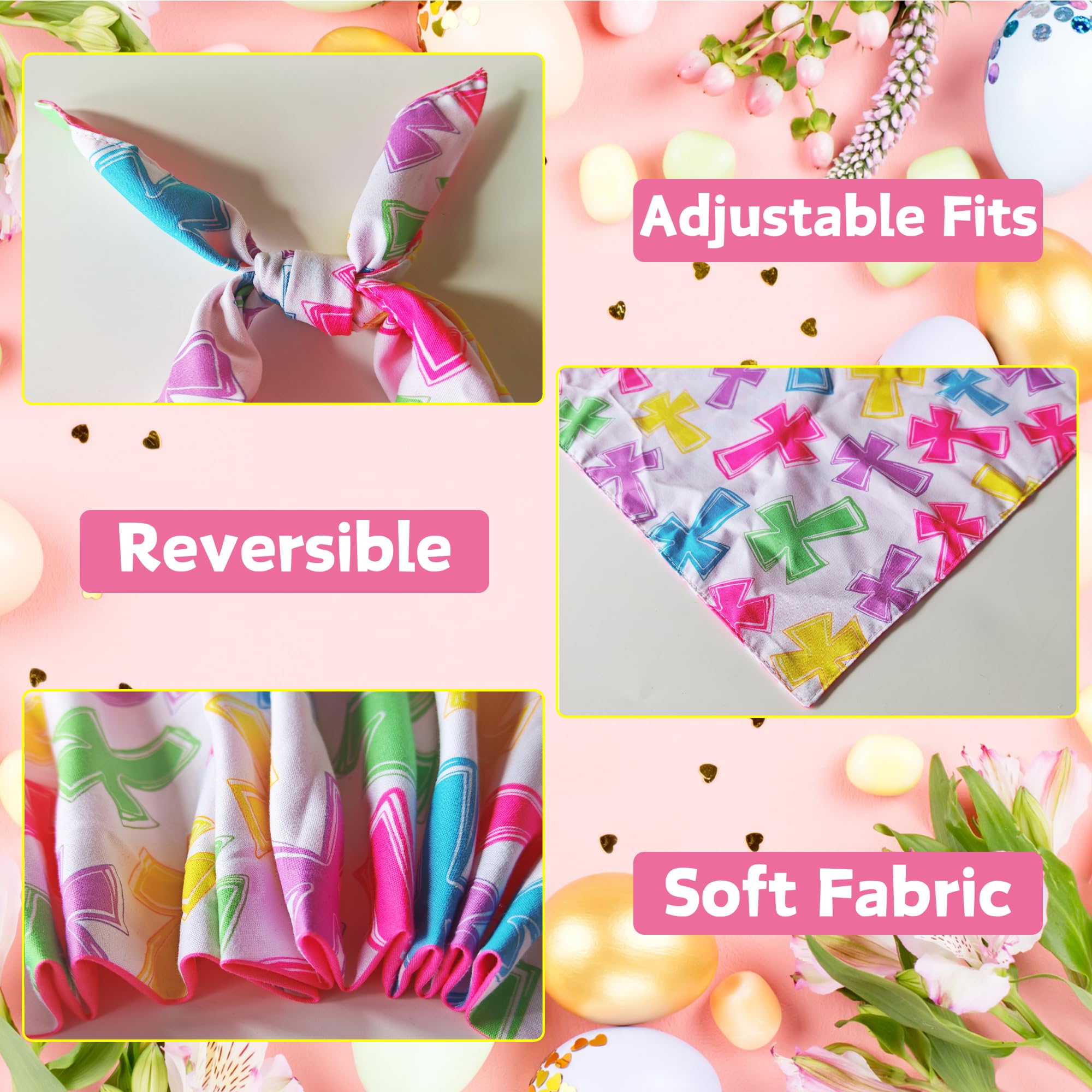 Reversible Easter Dog Bandanas - 2 Pack Dual-Layer Easter Egg Design Pet Bandana for Small & Large Dogs - Perfect Easter Gift for Puppies - Great for Easter Photos, Egg Hunts & Holiday Celebrations