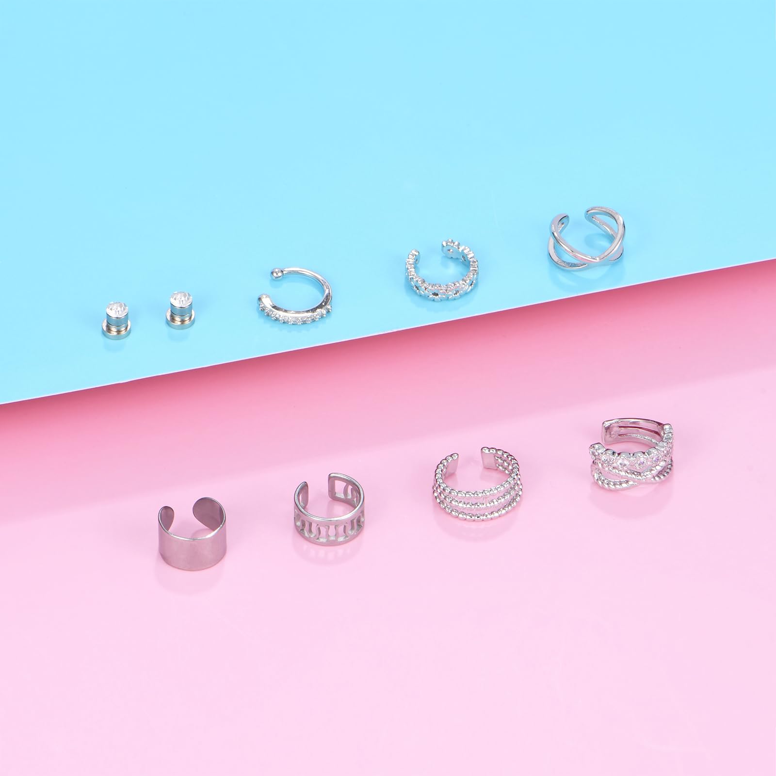 JFORYOU Stainless Steel Fake Helix Ear Cuff - Clip On Cartilage Earrings for Men & Women, Non-Piercing Adjustable Lip Ring Wrap - Perfect for Parties, Concerts & Everyday Fashion Accessories