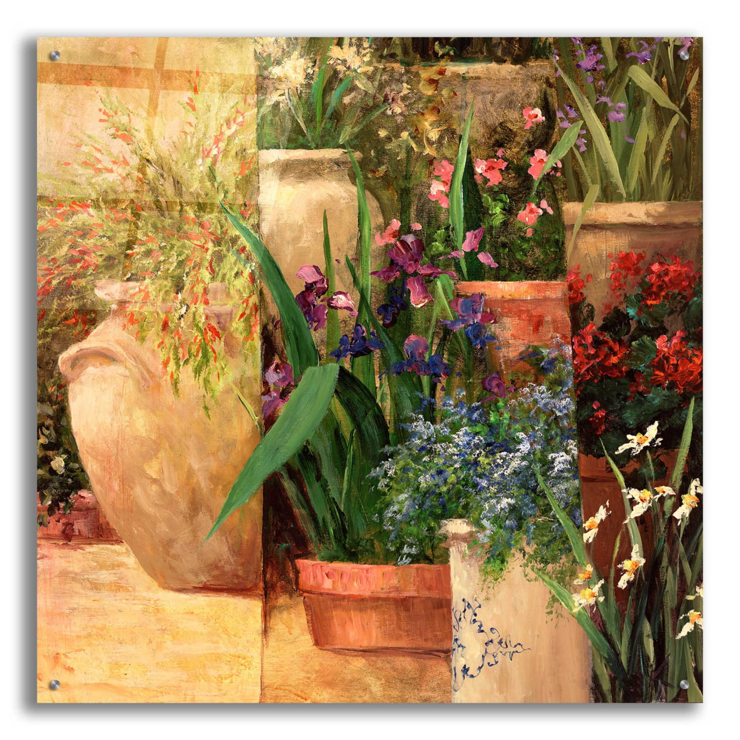 Epic Art 'Flower Pots Left' by Art Fronckowiak - 36x36 Inch Acrylic Glass Wall Decor - Modern Abstract Painting for Living Room, Bedroom & Office
