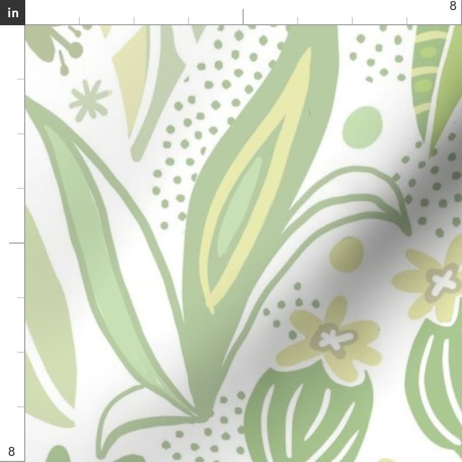 Spring Green Botanical Boho Printed Denim Fabric - Large Scale Whimsical Neutral Earth Tone Fat Quarter for Apparel, Home Decor & Upholstery | Perfect for DIY Crafts, Curtains & Bohemian Fashion
