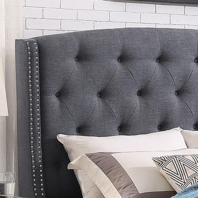 Roundhill Furniture Nantarre Fabric Button Tufted Wingback Upholstered Queen Bed with Nail Head Trim in Gray - Luxurious Bedroom Furniture for Master Suite or Guest Room Decor