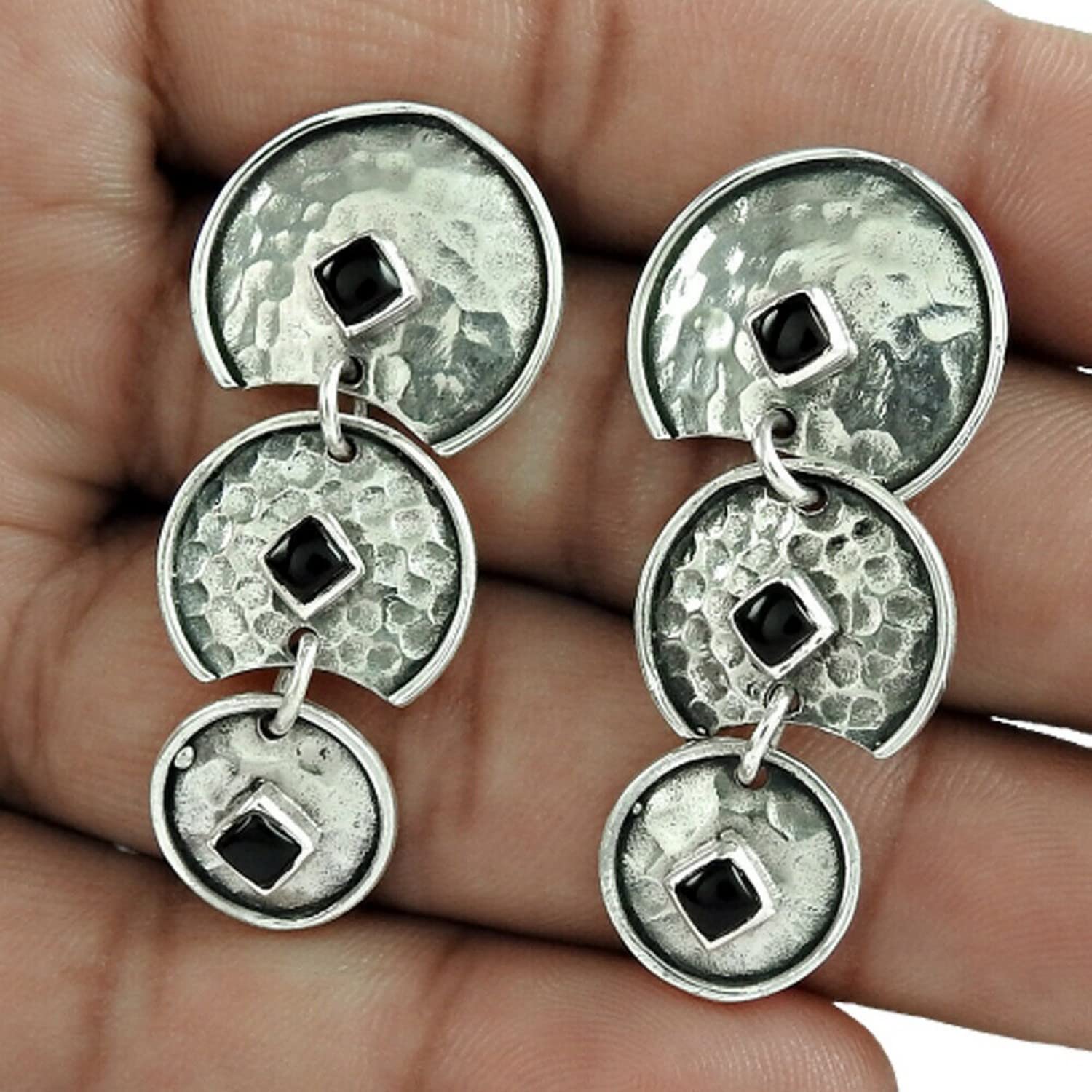 925 Sterling Silver Black Onyx Butterfly Dangle Earrings for Women - Handmade Hammered Oxidized Jewelry, Perfect for Parties, Weddings & Everyday Wear