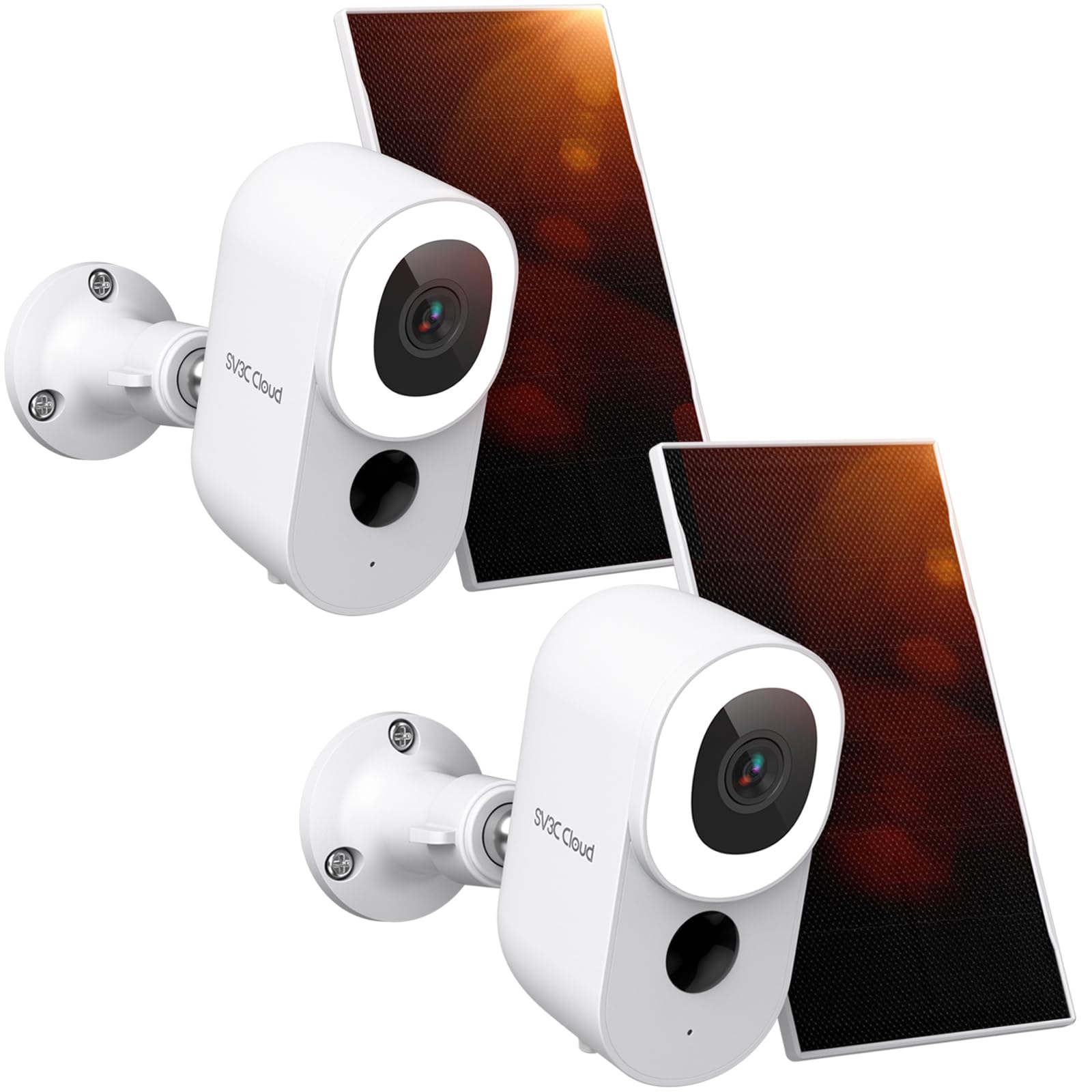 2 Pack SV3C 2K Solar Security Cameras Wireless Outdoor, 2.4G WiFi Battery Powered Home Security Camera with 14 Spotlight Color Night Vision, 110° Wide View Angle, PIR Human Detection, 2-Way Audio, Cloud & SD Card Storage - Ideal for Home, Yard, Garage, and Property Surveillance