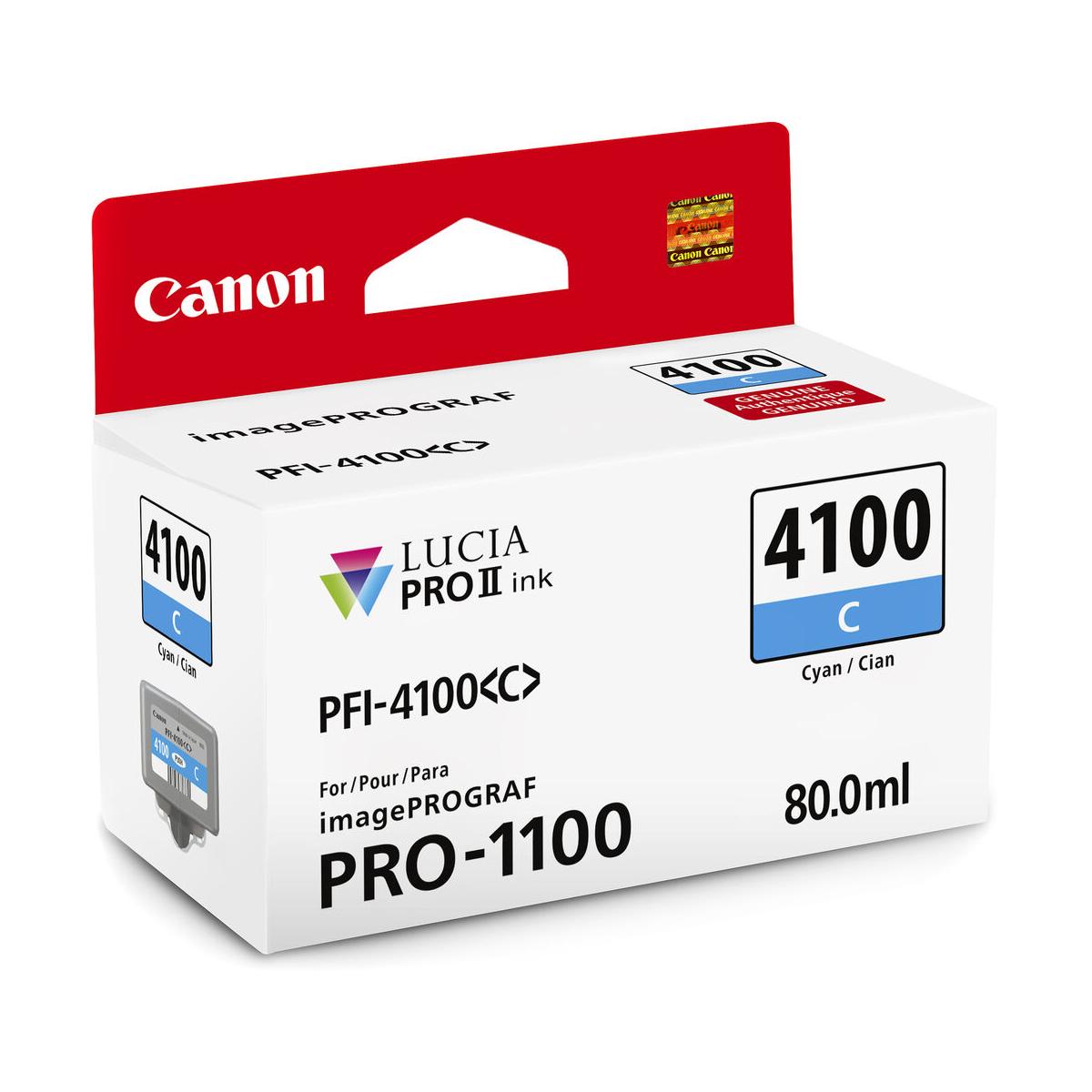 Canon PFI 4100 Cyan Pigment Ink Tank 80mL for PRO-1100 Printer - High-Quality Photo Printing & Professional Graphic Design