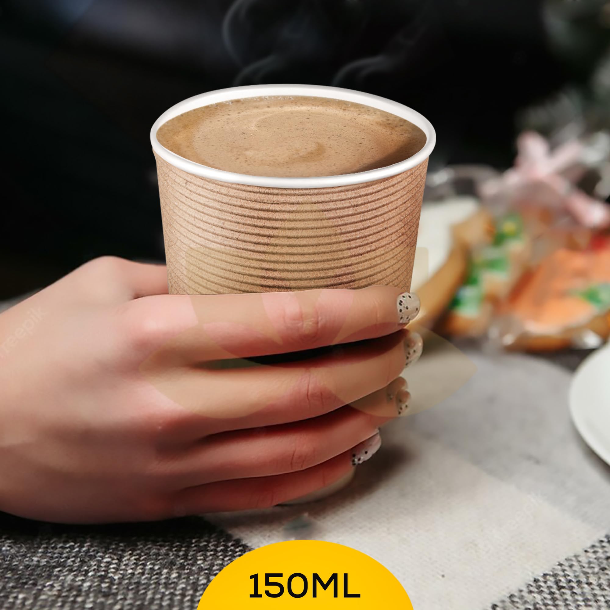Eco-Friendly 150ml Ripple Paper Cups and Glasses (20-Pack) - Biodegradable Disposable Cups for Coffee, Tea, Hot & Cold Beverages - Includes 20 White Paper Straws - Perfect for Parties, Picnics, and Office Use