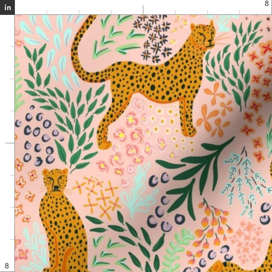 Modern Animal Print Boho Jungle Coral Pink Mustard Abstract Botanical Minky Fabric by The Yard - Soft Plush Material for Sewing Baby Blankets, Quilt Backing & DIY Projects - Perfect for Nursery Decor, Home Textiles & Crafting