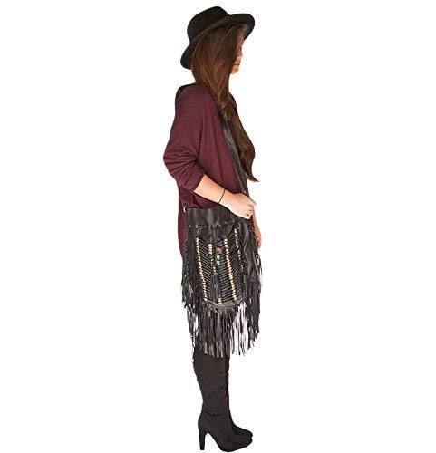 Boho Round Leather Fringe Purse for Women | Handmade Genuine Leather Bohemian Shoulder Bag | Perfect for Festivals, Beach & Casual Outings