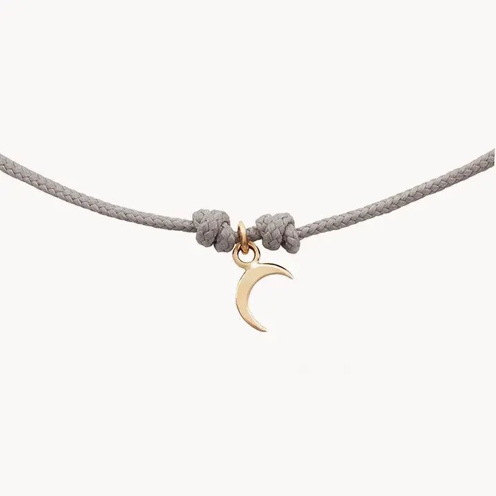 10K Yellow Gold Moon Phases Cord Bracelet - Grey Adjustable String for Meditation, Yoga & Spiritual Healing | Zodiac Jewelry Gift for Women