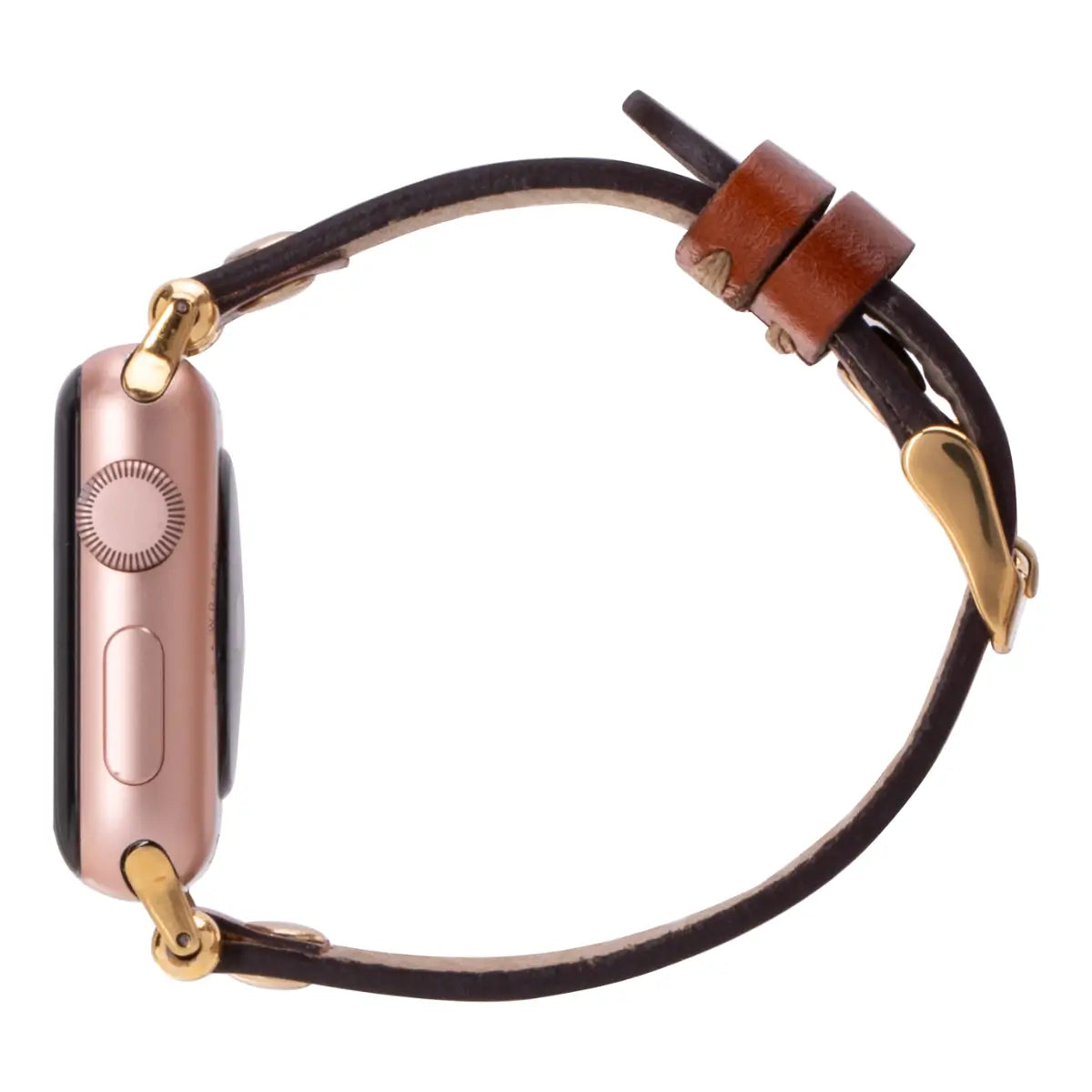 Burnished Brown Leather Ultra Slim Apple Watch Band with Gold Rivet - Stylish & Durable Replacement Strap for Work, Gym & Everyday Wear