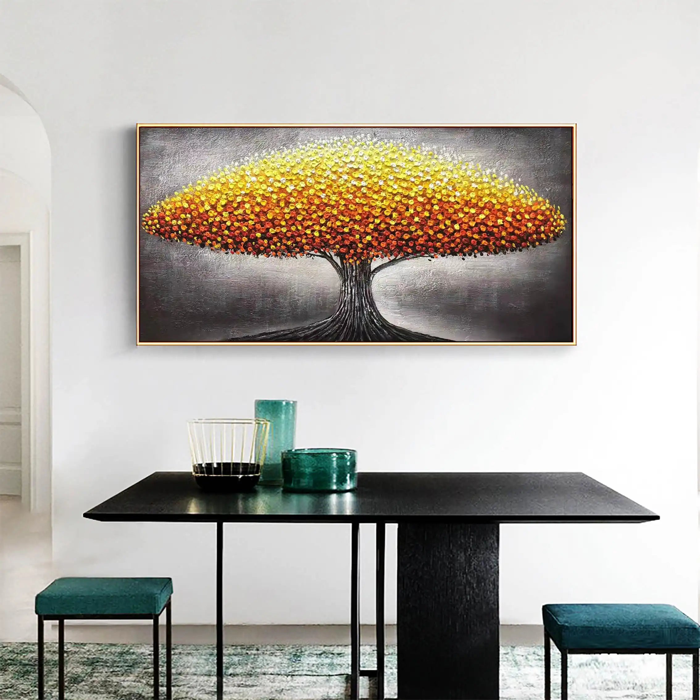 Beautiful Flower and Tree Painting #FT020 - Handmade Canvas Art for Home Decor, Living Room, Bedroom & Office Wall