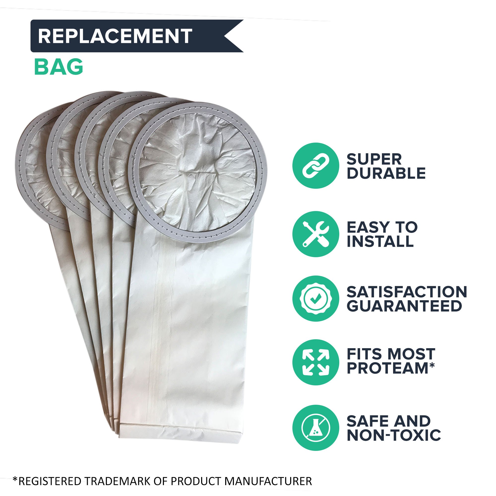 High-Efficiency Vacuum Bags for ProTeam Commercial Backpack Vacuums 6QT (50 Pack) - Compatible with Part #100431 - Easy Installation - Ideal for Office Cleaning, Commercial Spaces & Professional Use