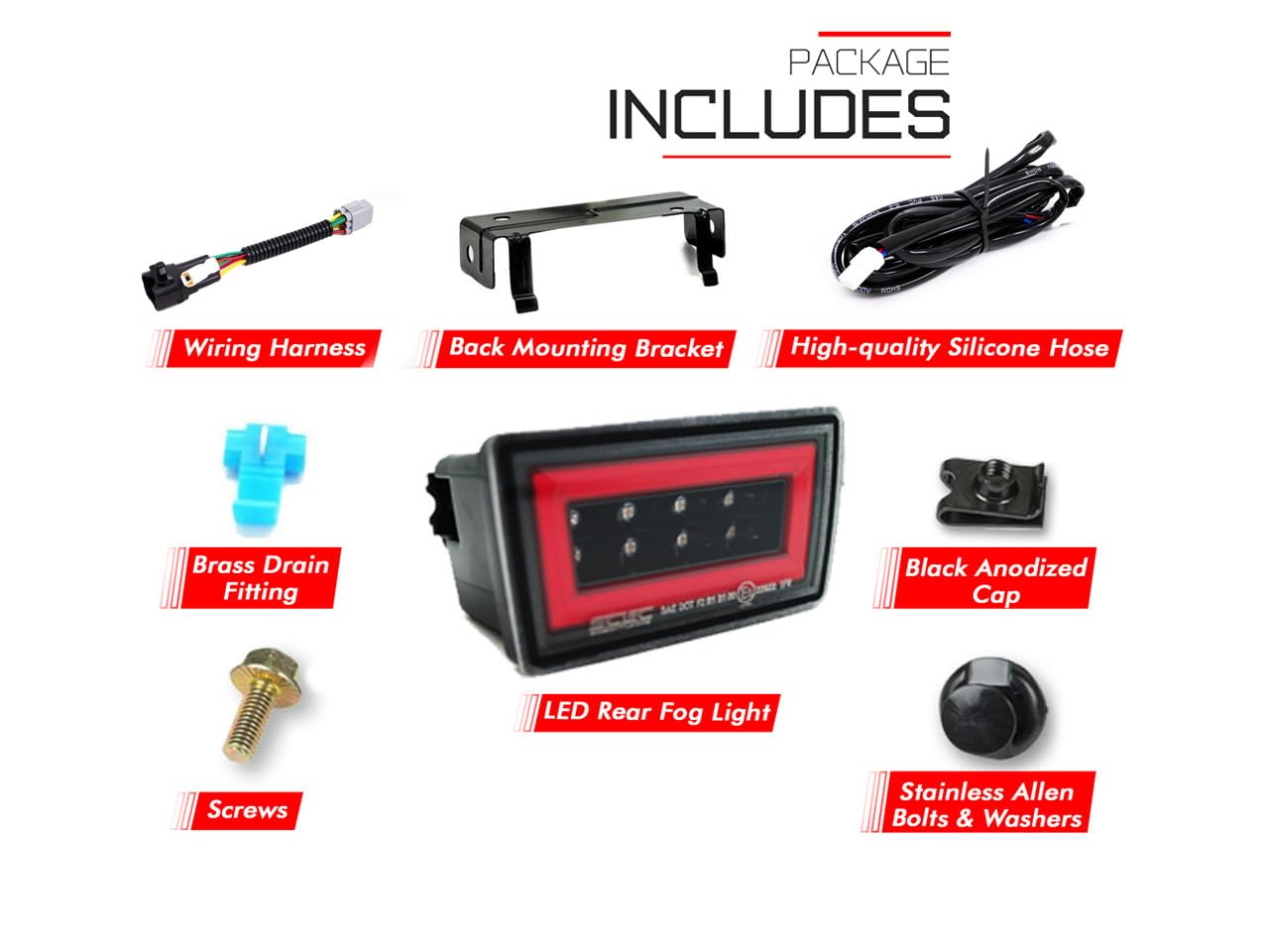 2022-2023 PNP LED Rear Brake Light with Red Bar DRL & Red Base - F1 Style Red Ring (Includes Wire Harness & Mounting Bracket) | Upgrade Your Car's Safety & Style for Night Driving & Racing Enthusiasts