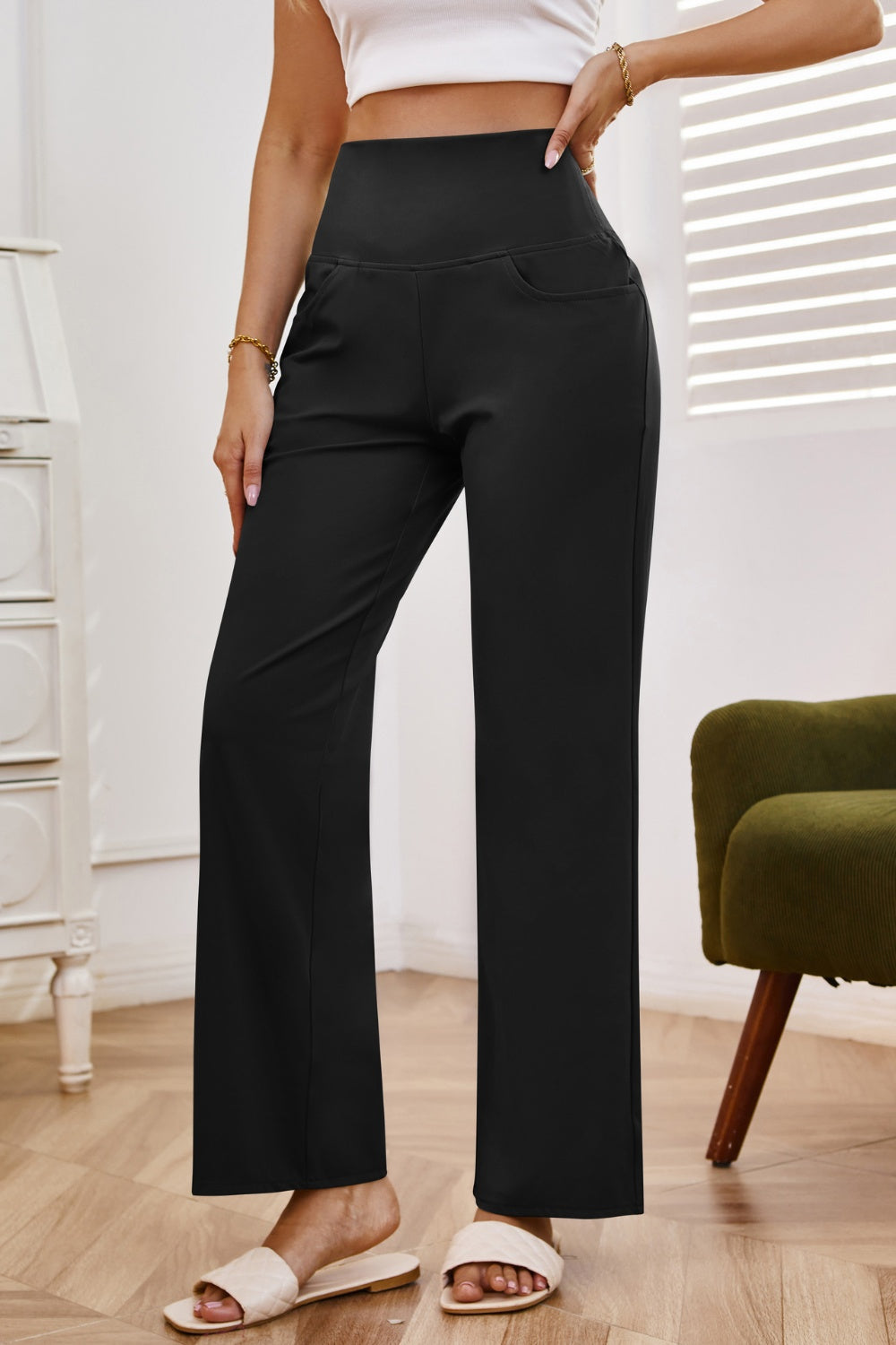 High Waist Wide Leg Pants for Women with Pockets - Comfortable Stretchy Trousers for Work, Office & Casual Wear | Plus Size Available
