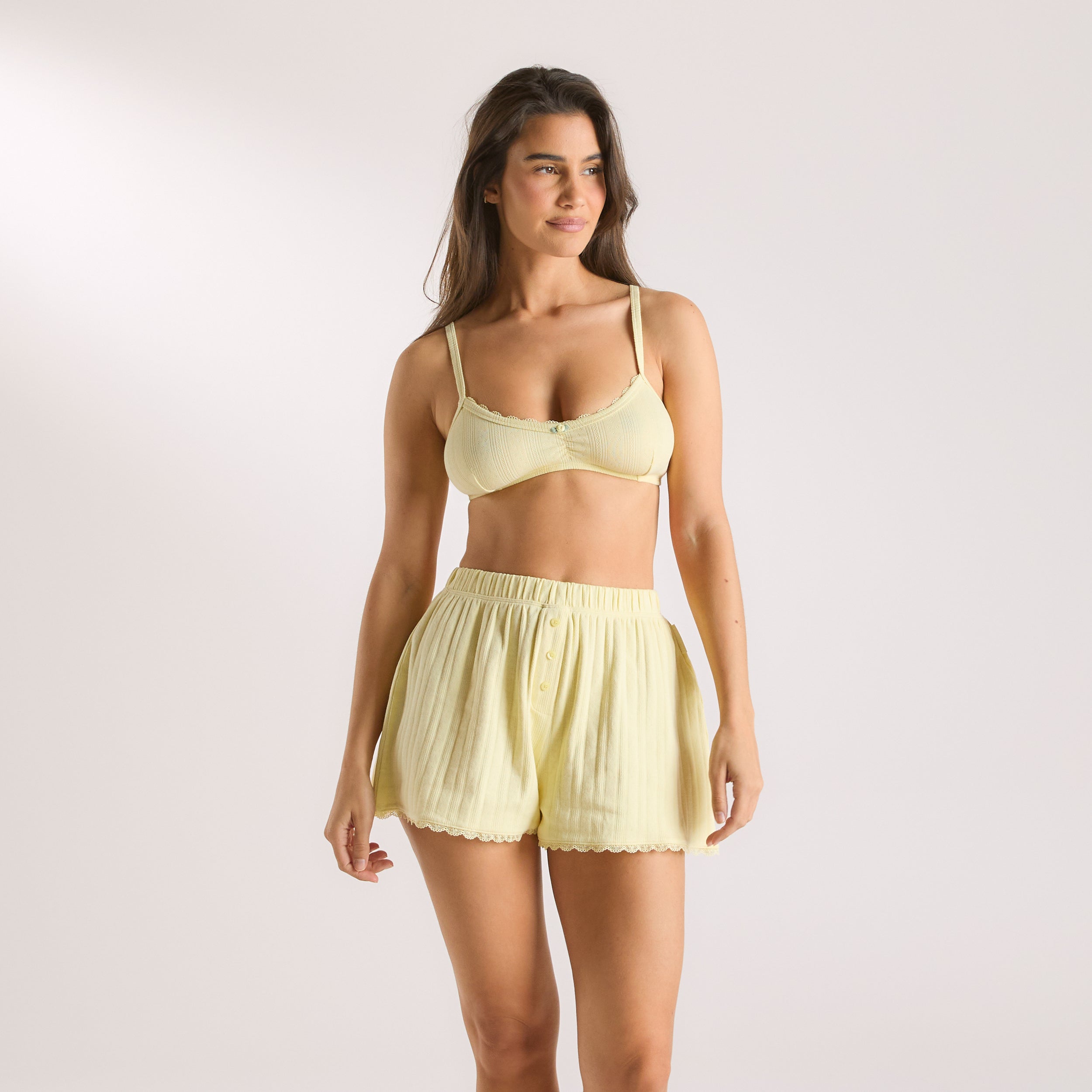 Buttercup Yellow Pointelle Bralette - Soft Lace Wireless Bra for Women | Perfect for Yoga, Lounge & Everyday Comfort Wear