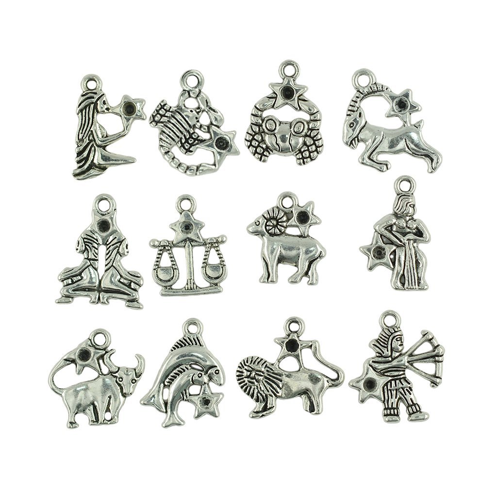 24-Piece Wholesale Zodiac Sign Charms - DIY Constellation Pendants for Astrology Jewelry Making (Aries, Taurus, Gemini & All 12 Signs) - Perfect for Birthday Gifts, Bracelet Crafting & Horoscope-Themed DIY Projects