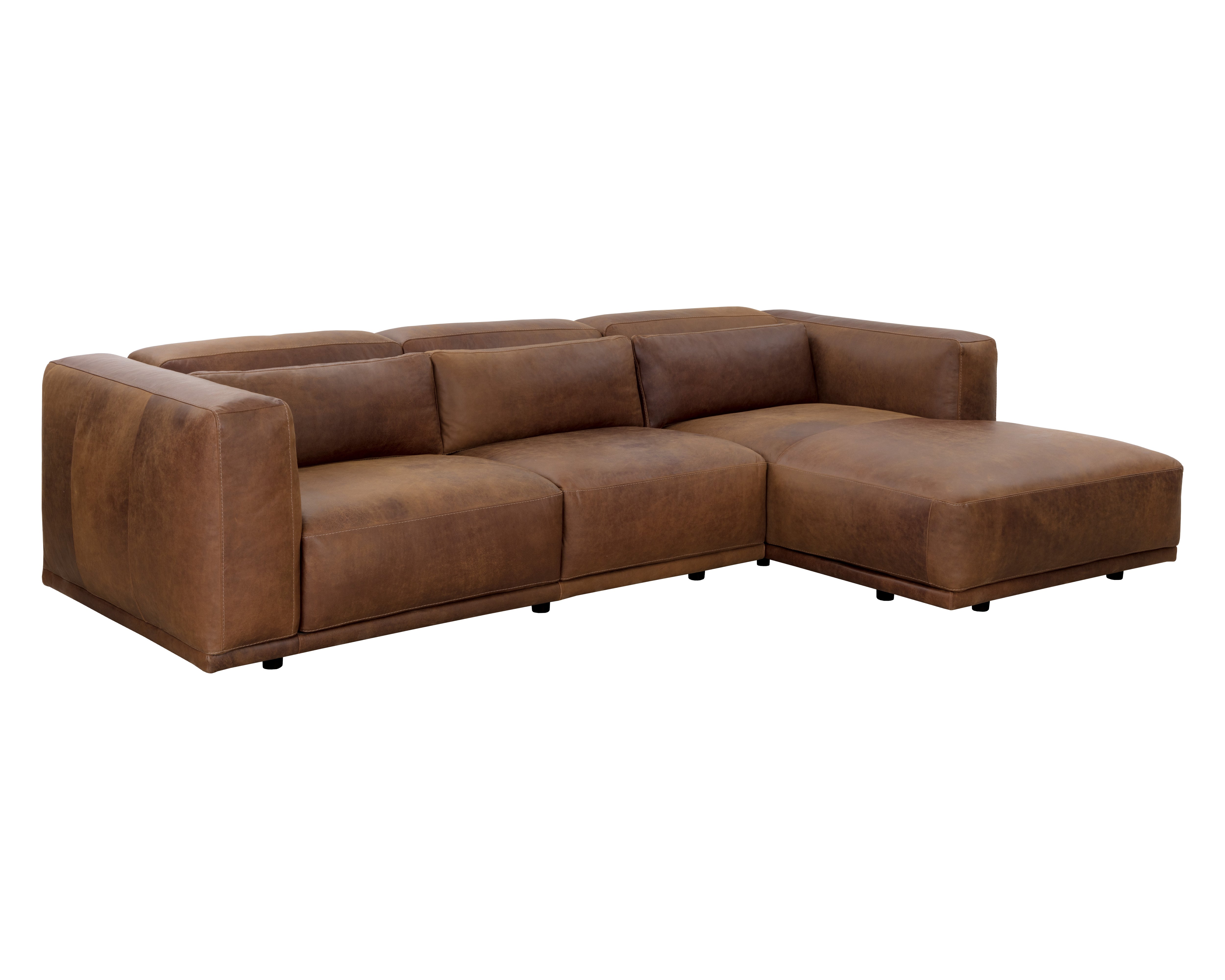 Beau Sofa Chaise Raf Lucia in Premium Tobacco Leather - Modern Sectional Sofa for Living Room, Lounge & Home Theater