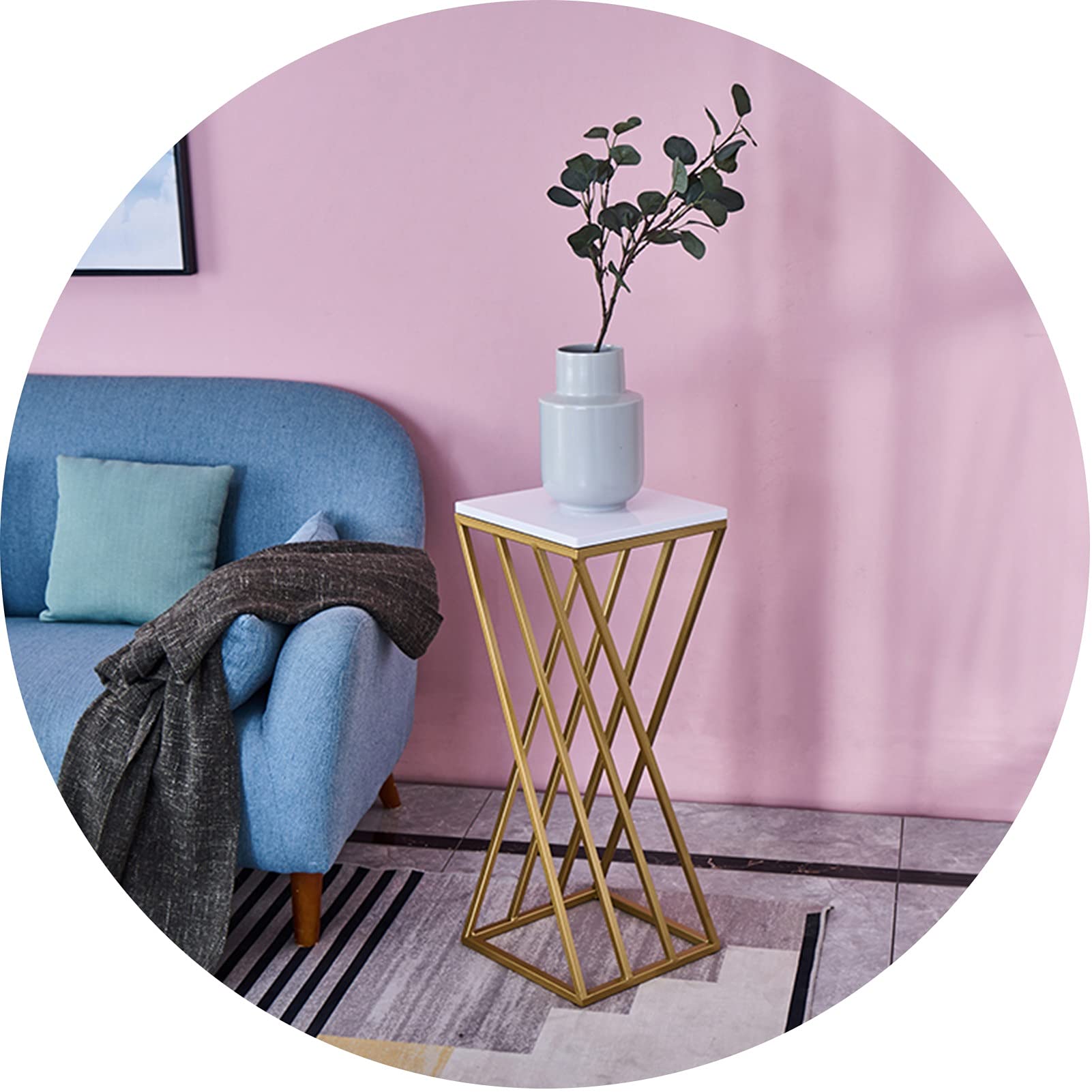 Modern Plant Stand for Home & Office - Marble Top Wrought Iron Flower Shelf with Non-Slip Pads, 30x55cm (White) - Perfect for Living Room, Corridor, Balcony & Indoor Plant Display