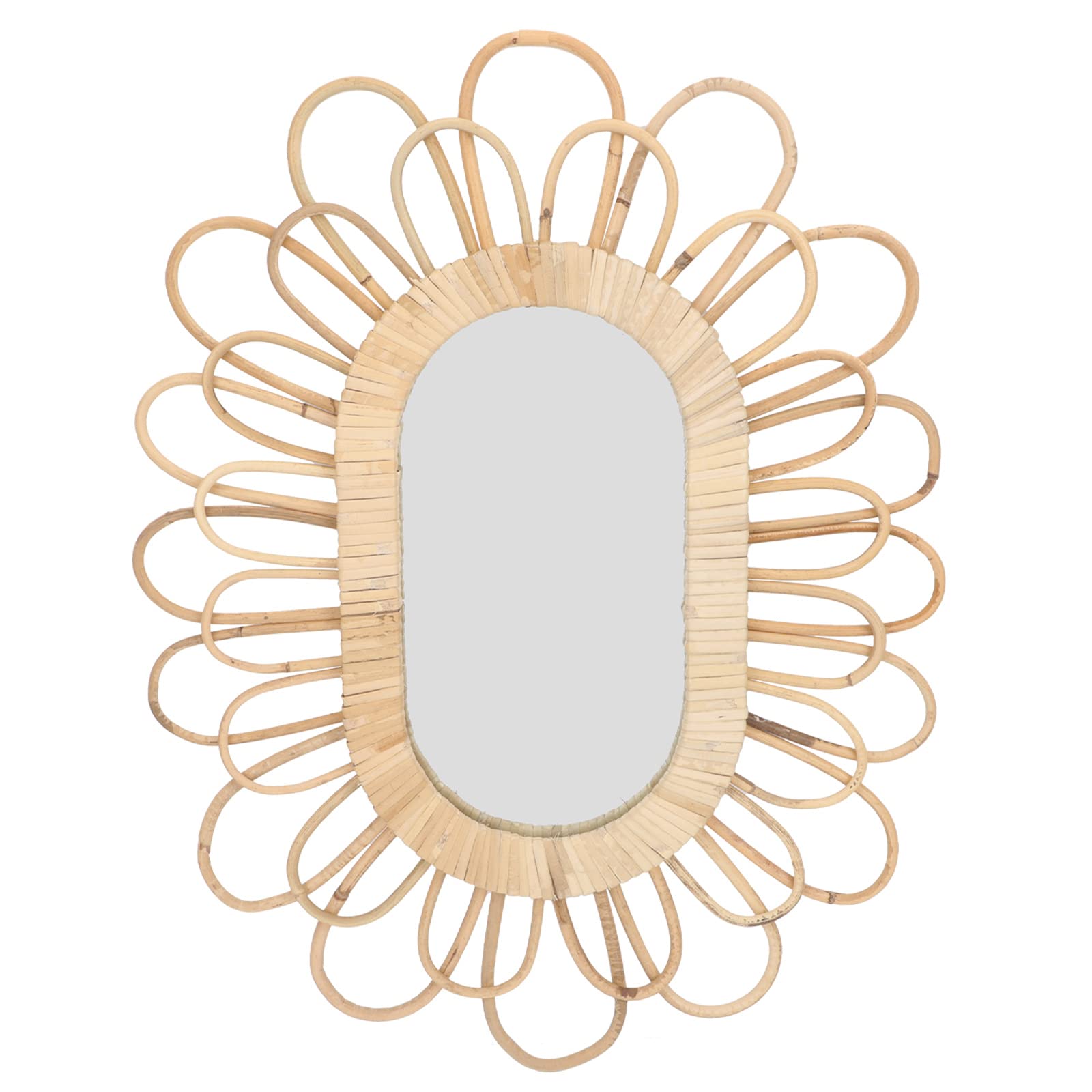 VOSAREA Handwoven Rattan Wall Mirror - Boho Woven Hanging Mirror Decor for Bedroom, Living Room & Bathroom - Natural Fiber Round Wall Art with Hanging Rope