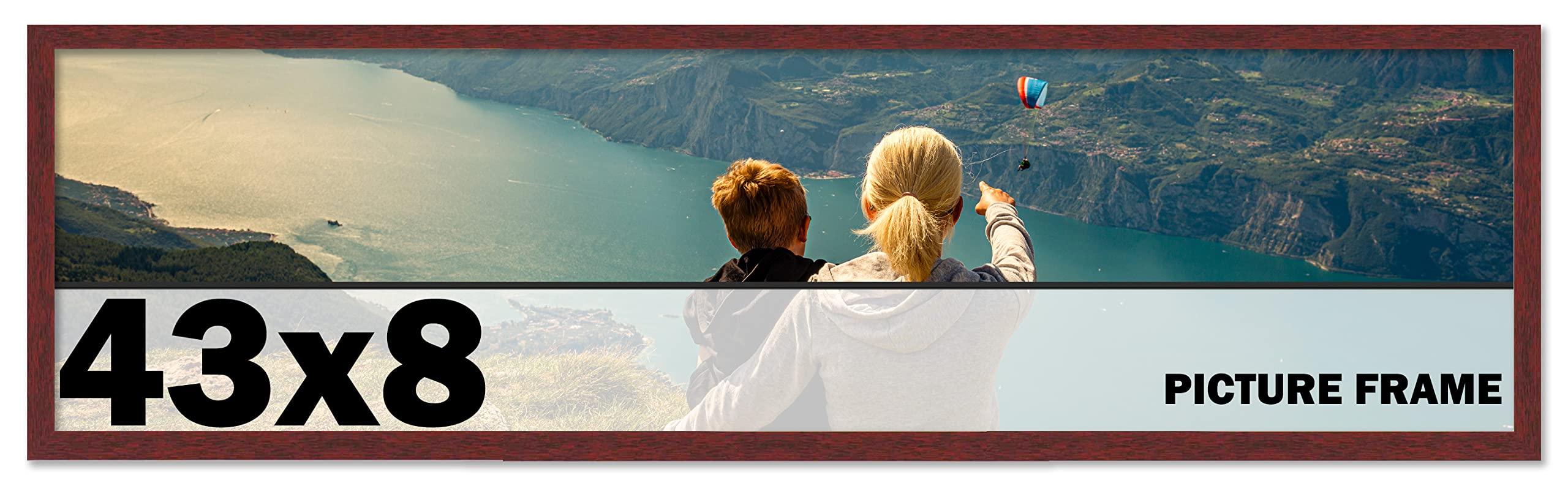 CountryArtHouse 43x8 Inch Solid Mahogany Wood Picture Frame - Premium Wooden Photo Frame Kit with UV Acrylic Plexiglass, Acid-Free Foam Backing & Hanging Hardware - Perfect for Wall Art, Family Photos & Home Decor