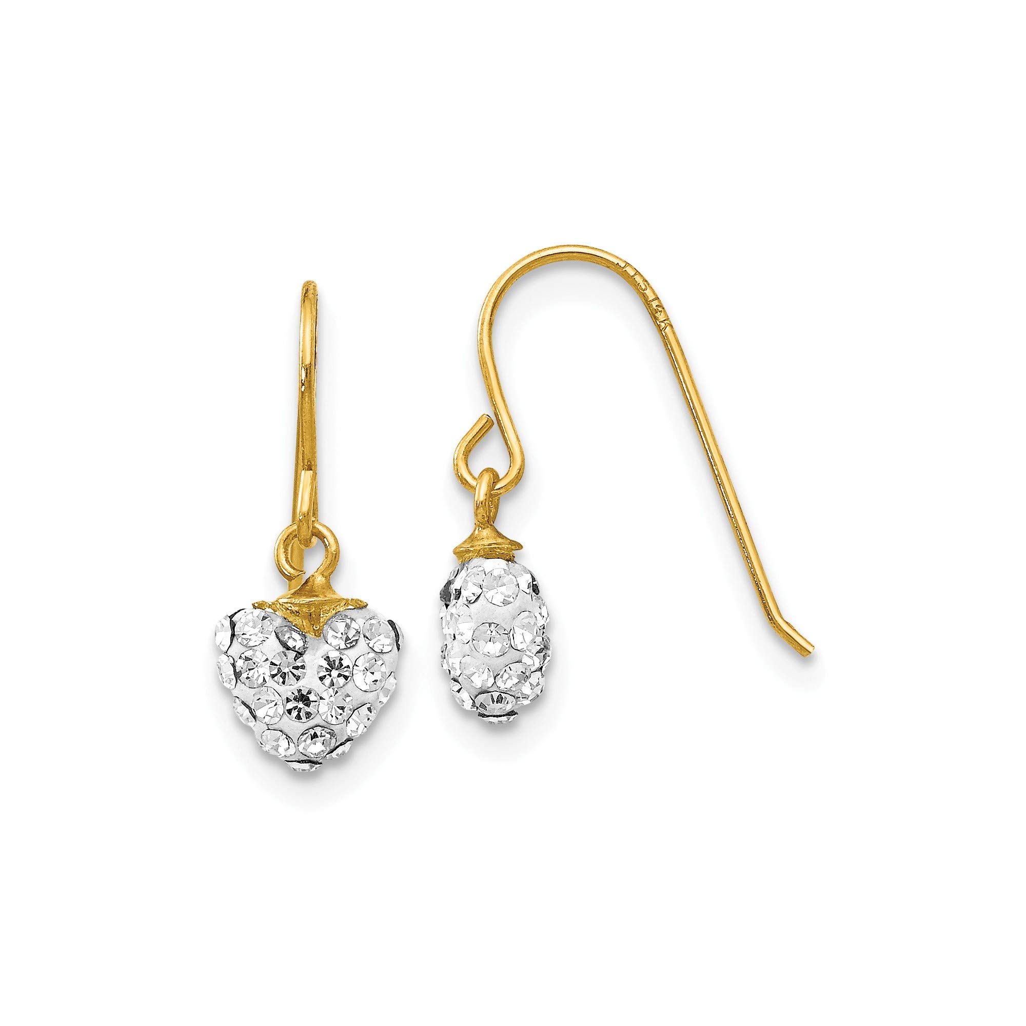 14K Yellow Gold Crystal Heart Dangle Earrings for Women - Elegant Valentine's Day Gift, Anniversary Jewelry, Party & Date Night Accessories