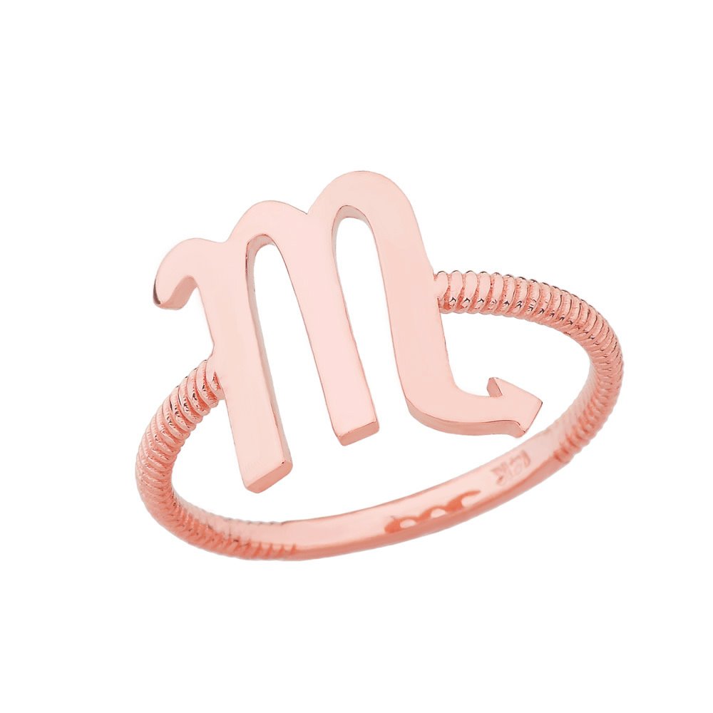 14K Rose Gold Scorpio Zodiac Horoscope Rope Ring for Women - Elegant Astrology Jewelry Gift for Birthdays, Anniversaries & Special Occasions