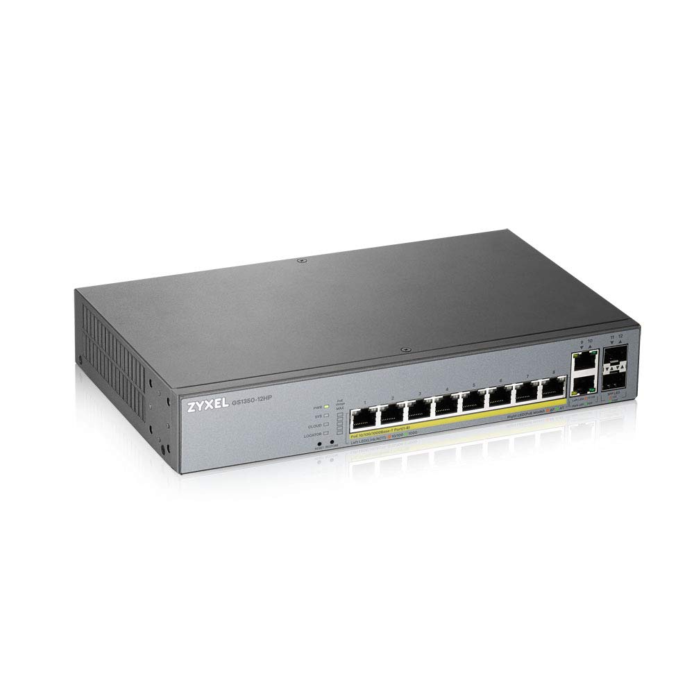 Zyxel GS1350-12HP 8-Port Gigabit Smart Managed PoE+ Switch | 130W Budget | 2 Copper + 2 SFP Ports | Nebula Cloud Management | Long Range PoE | Ideal for Office Networks, Security Cameras & IoT Devices