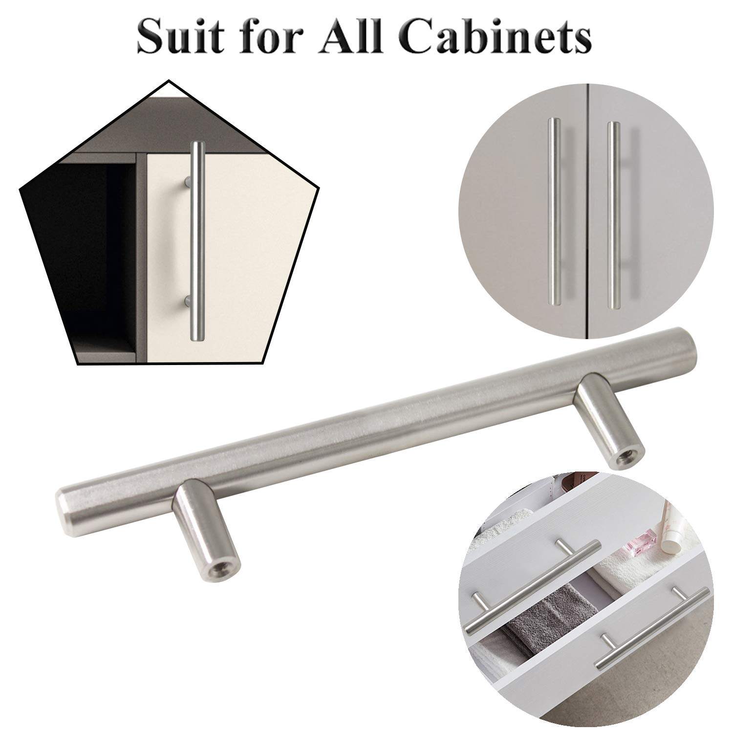 Probrico Brushed Nickel T Bar Cabinet Handles - 25 Pack for Kitchen & Bathroom