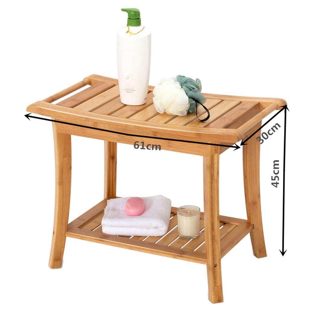 FXLYMR Bamboo Shower Seat - Non-Slip Bath Bench for Elderly & Disabled - Sturdy Shower Chair with Backrest (30×61×45cm) - Perfect for Bathroom Safety, Spa Relaxation & Post-Surgery Recovery