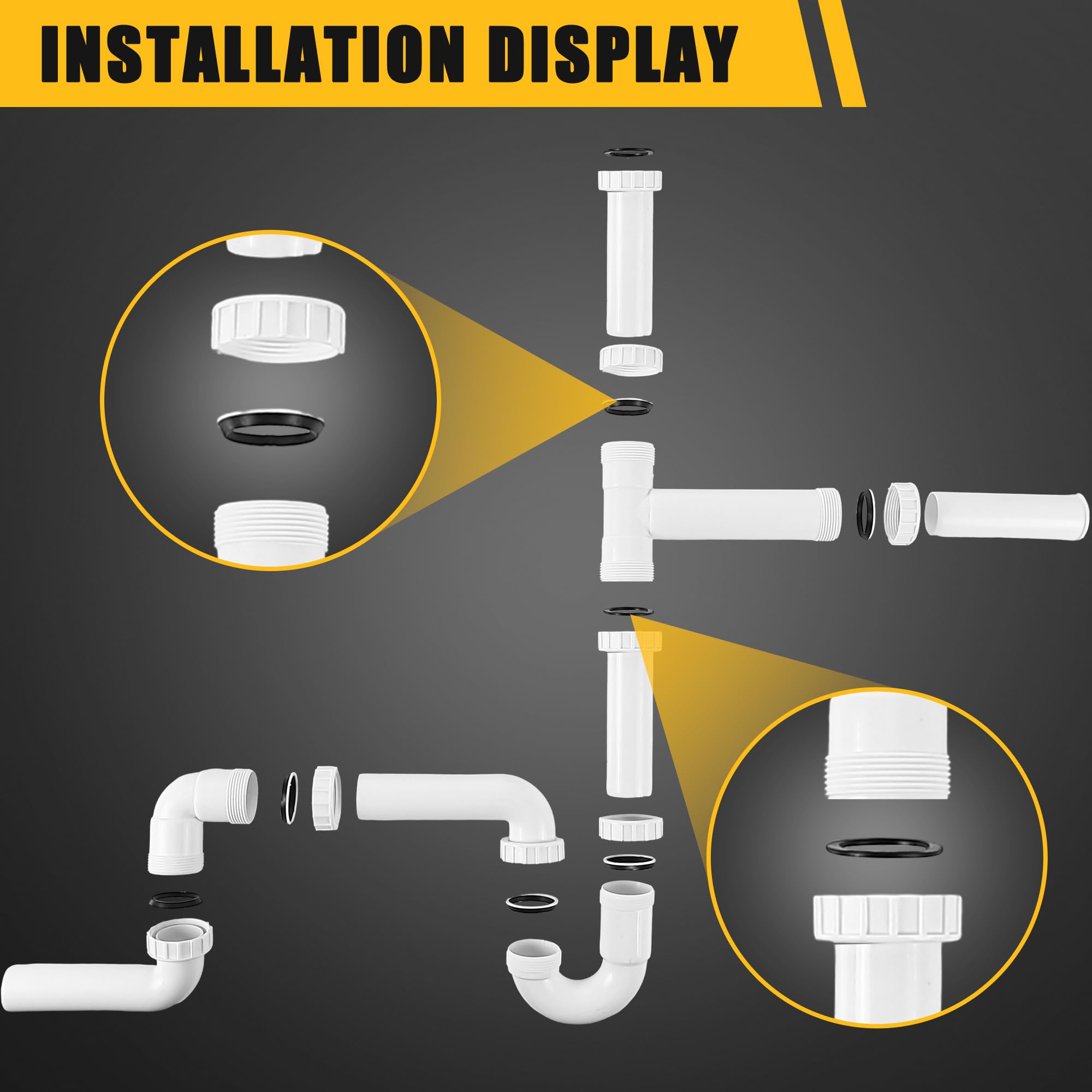 Saillong 27-Piece Garbage Disposal Installation Kit - Complete Kitchen Sink Drain Pipe Set for Double Bowl Sinks, 1-1/2