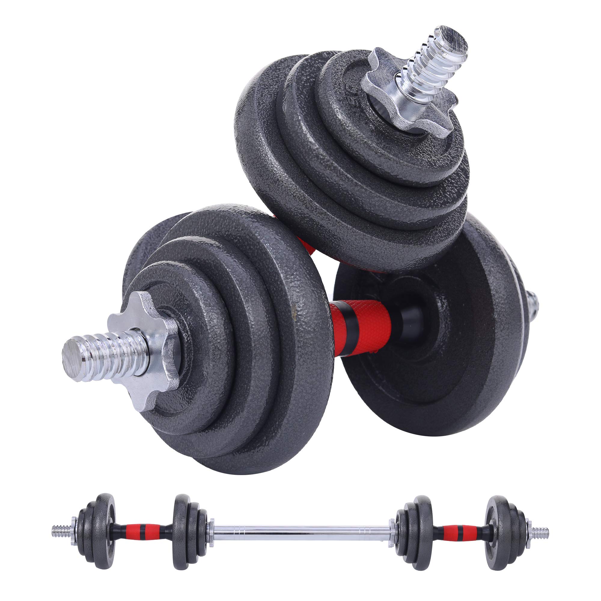 Adjustable Dumbbell and Barbell Weight Set - 22/33/44/66/105 Lbs 2-in-1 Home Gym Equipment with Anti-Slip Handle for Strength Training, Office Workouts & All-Purpose Fitness