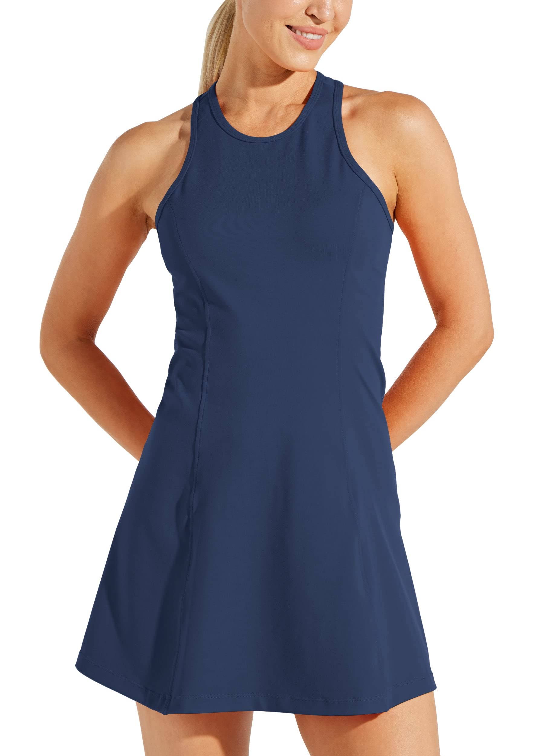 Willit Women's Sleeveless Tennis Dress - High Neck Workout Athletic Dress with Built-in Shorts for Yoga, Running & Gym