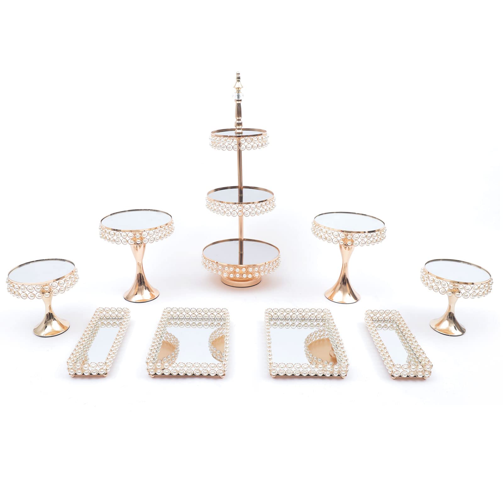 9 Pack Gold Metal Cake Stand Cupcake Holder Set - Creative Dessert Display Serving Platter for Birthday, Wedding & Party Decoration - Perfect for Buffet Tables, Dessert Bars & Special Events