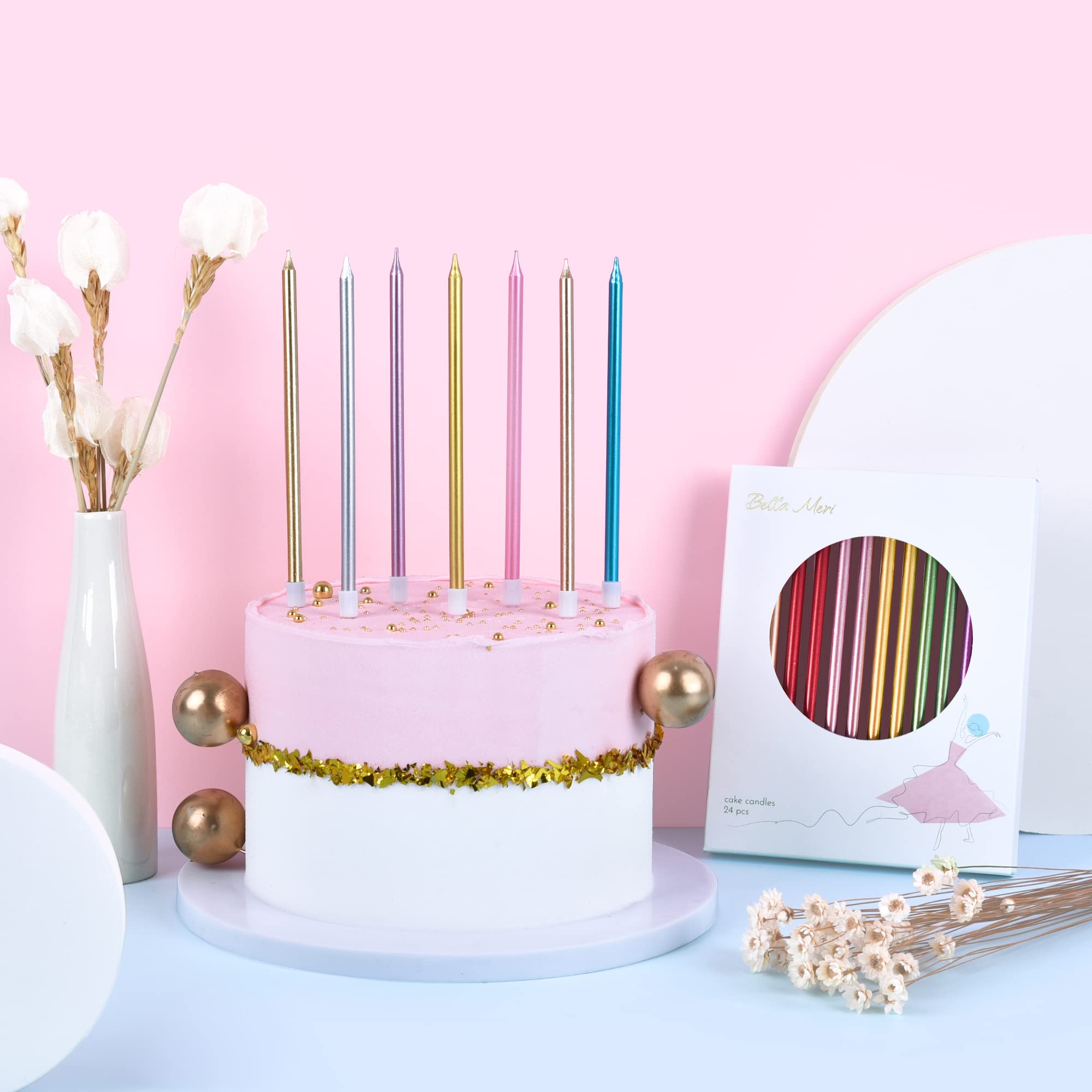 Rose Gold Thin Birthday Candles for Cakes & Weddings