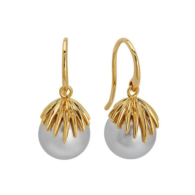 Goldbug Collection Pearl Palm Frond Drop Earrings - Elegant Dangling Pearl Earrings for Women, Perfect for Weddings, Parties & Special Occasions