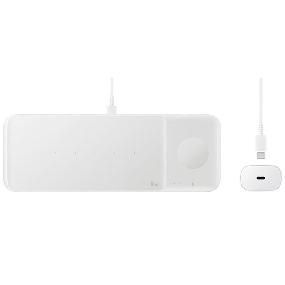 Samsung EP-P6300 9W Wireless Charger Trio with 25W Fast Charging Cube - Qi Certified for iPhone, Galaxy, AirPods - Perfect for Home, Office & Travel (White)