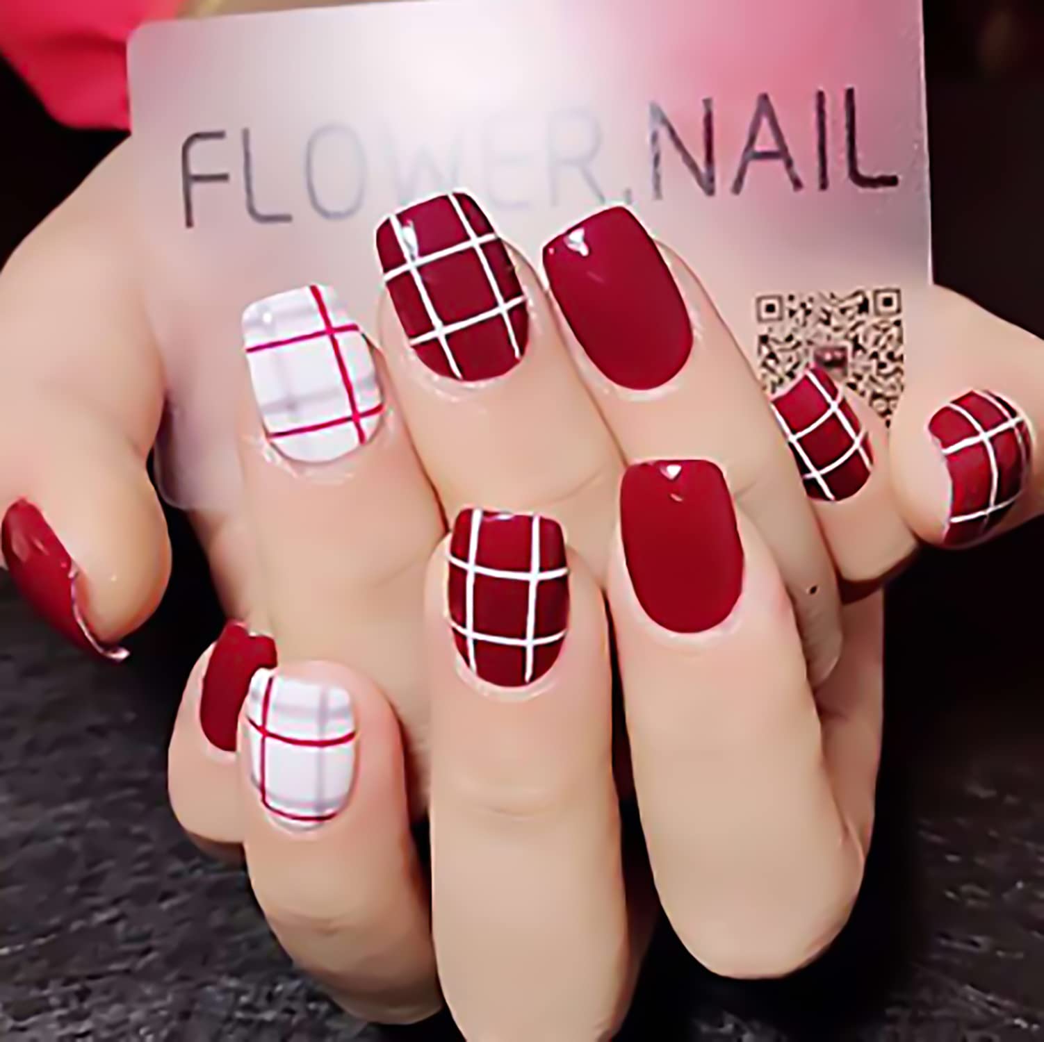 16 Sheets Red Plaid Nail Polish Strips for Women - Self-Adhesive Nail Wraps, Gel Nail Stickers with Nail File - Perfect for DIY Manicures at Home, Parties & Special Occasions
