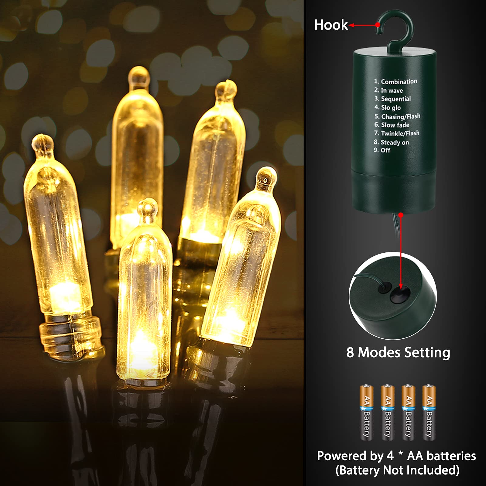 Flacchi 100 LED Warm White Christmas Lights - 33 ft Battery Operated Waterproof String Lights with 8 Modes & Auto Timer - Perfect for Indoor Outdoor Holiday Decor, Xmas Tree, Party, Wedding, Garden, and Home Decoration