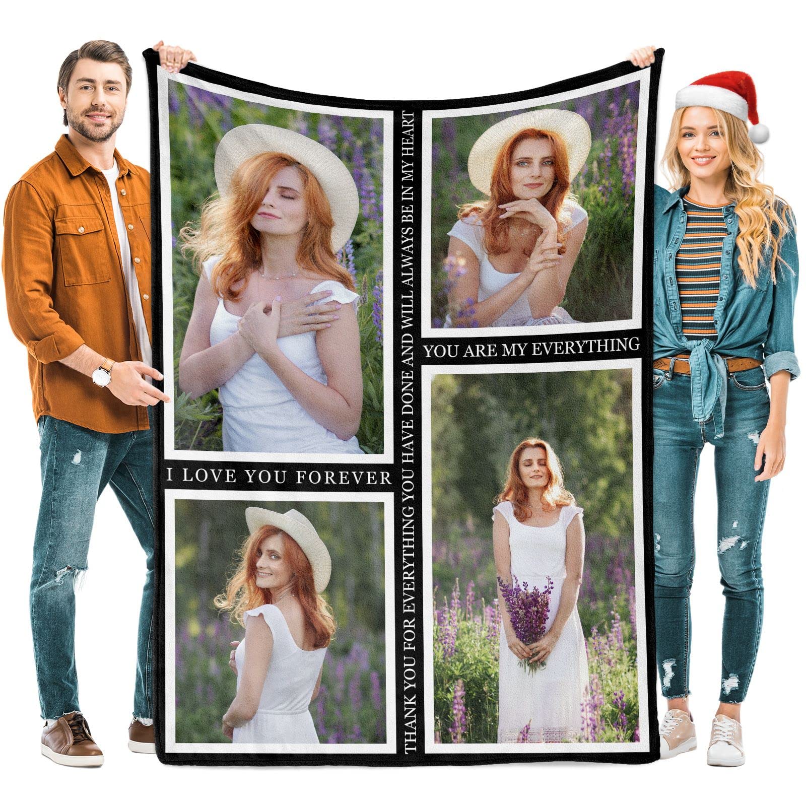 Custom Photo Blankets for Women - Personalized Flannel Blankets with Text & Pictures - Multiple Colors & Sizes - Soft Get Well Soon Gifts - Perfect for Birthdays, Anniversaries, and Home Decor