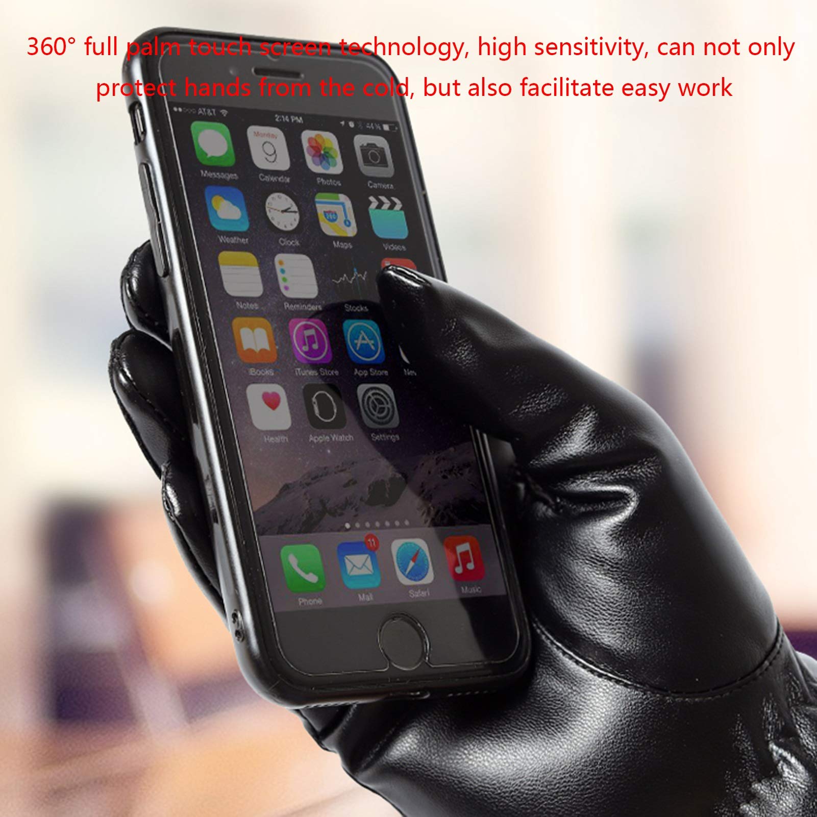 Men's Leather Touch Screen Winter Gloves - Windproof, Waterproof & Warm Driving & Outdoor Gloves for Cold Weather - Perfect for Skiing, Hiking & Daily Commute