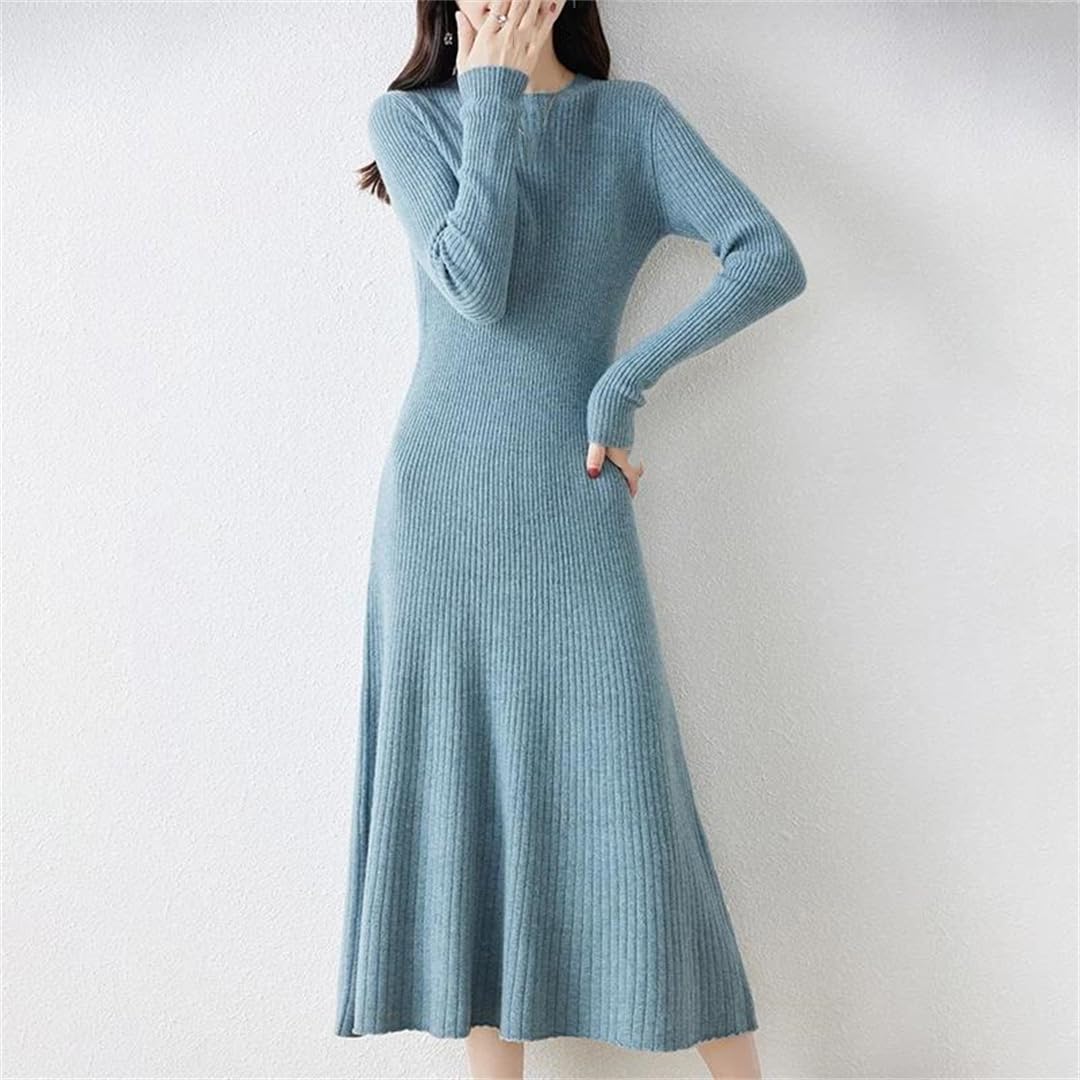 Women's Slim Fit Merino Wool Sweater Dress - Long Sleeve Round Neck Knitted Maxi Dress for Fall & Winter | Cozy Office Wear, Casual Outings & Holiday Outfits