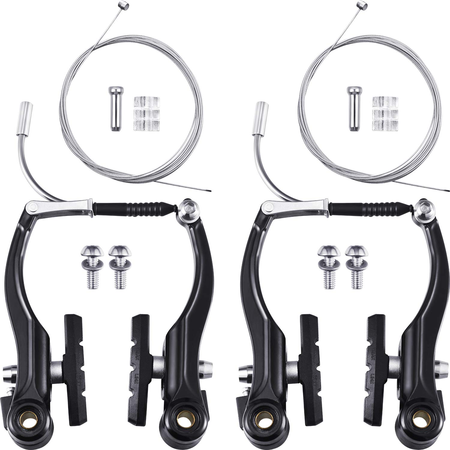 2 Pairs Universal Bike Brakes Set with 2 Brake Cables - Compatible with Most Mountain Bikes & Bicycles | Includes Gear Shift Cable Wires, End Caps & Ferrules | Perfect for Cycling, Commuting & Trail Riding