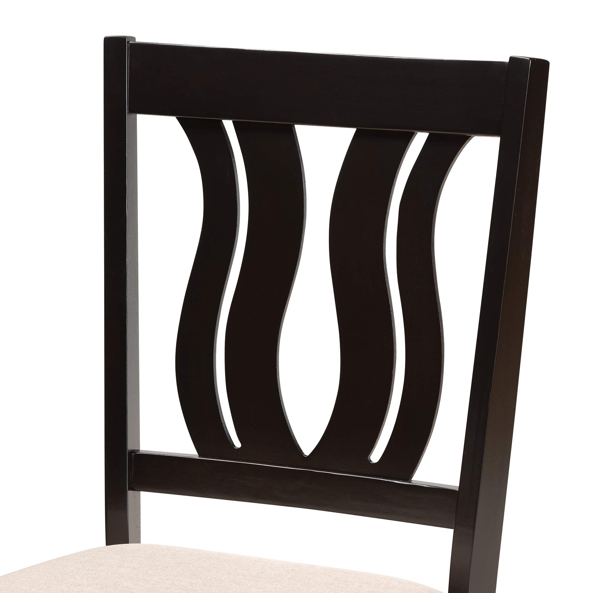 Baxton Studio Fenton Dining Chair Set - 2-Piece Upholstered Sand Fabric Chairs with Dark Brown Wood Finish | Modern Kitchen & Dining Room Furniture for Home Decor